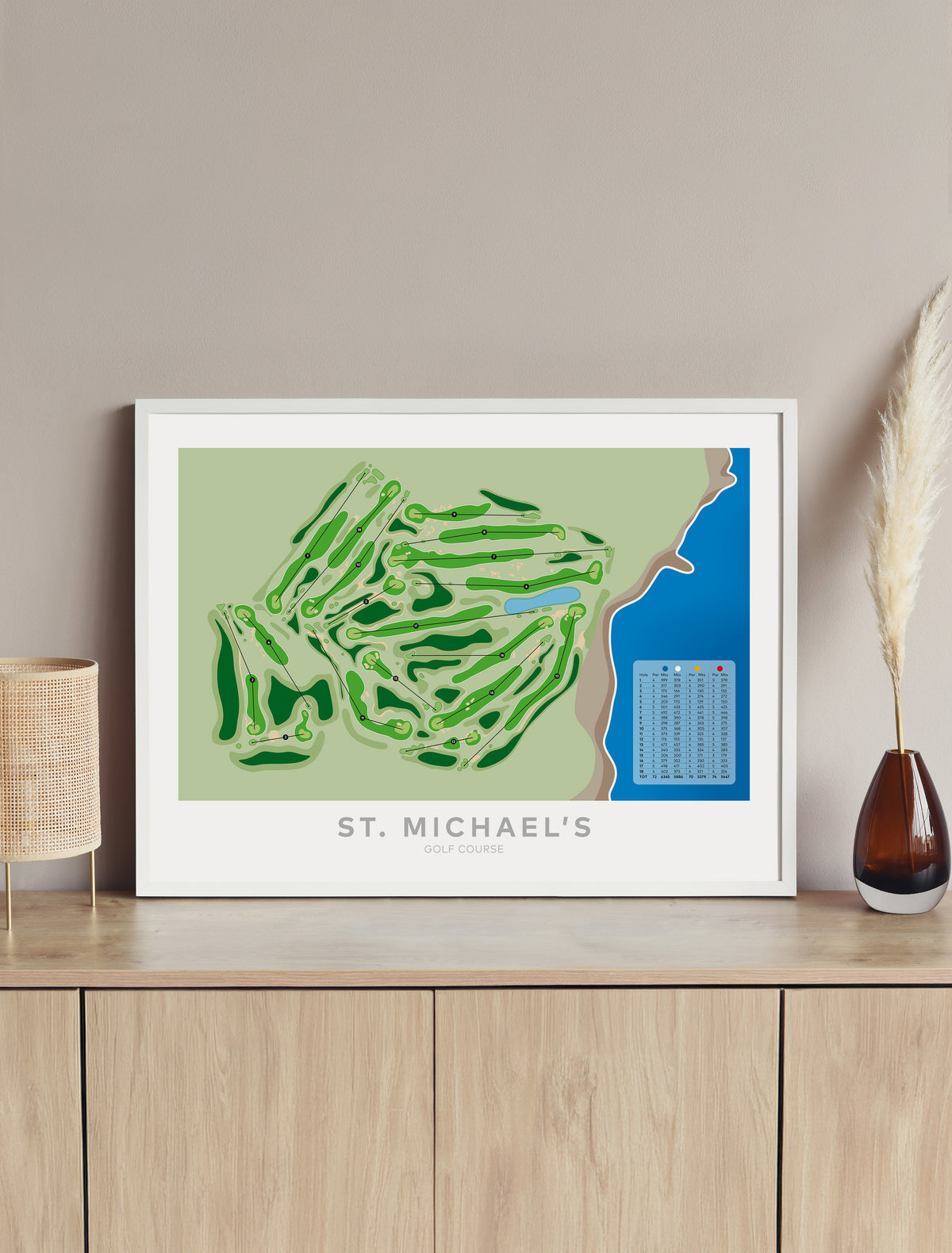Framed Minimalist fine art map of St Michael's Golf Course, Sydney, New South Wales, -australia-golf-art