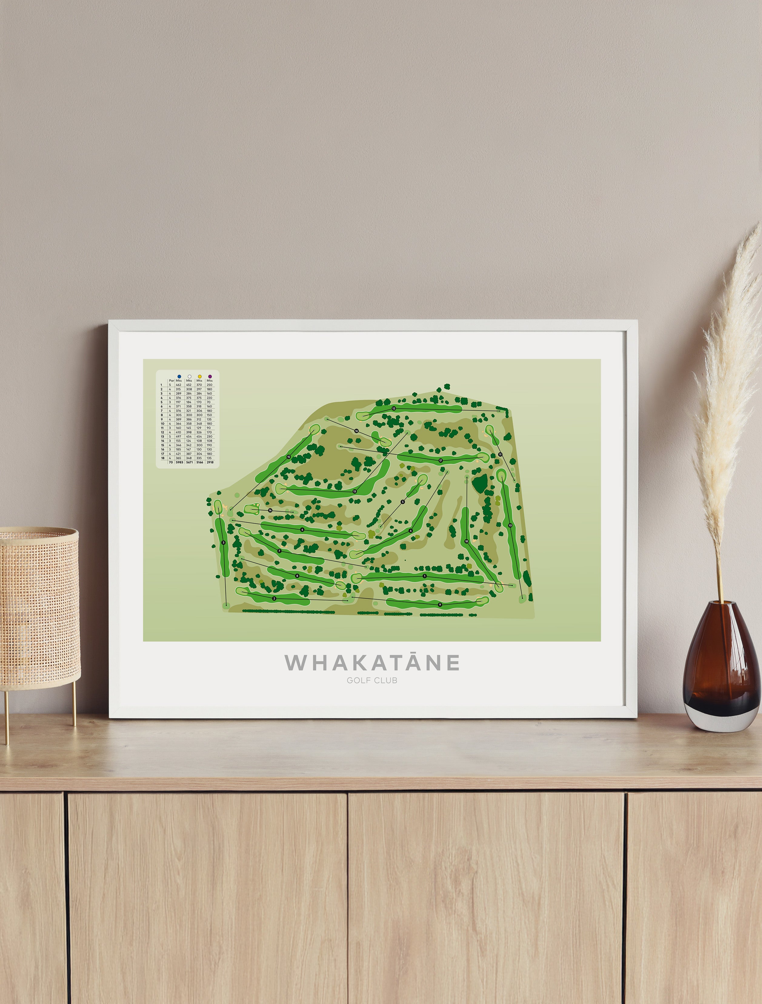 Framed Minimalist fine art map of Whakatane Golf Course, Bay of Plenty, BOP, New Zealand