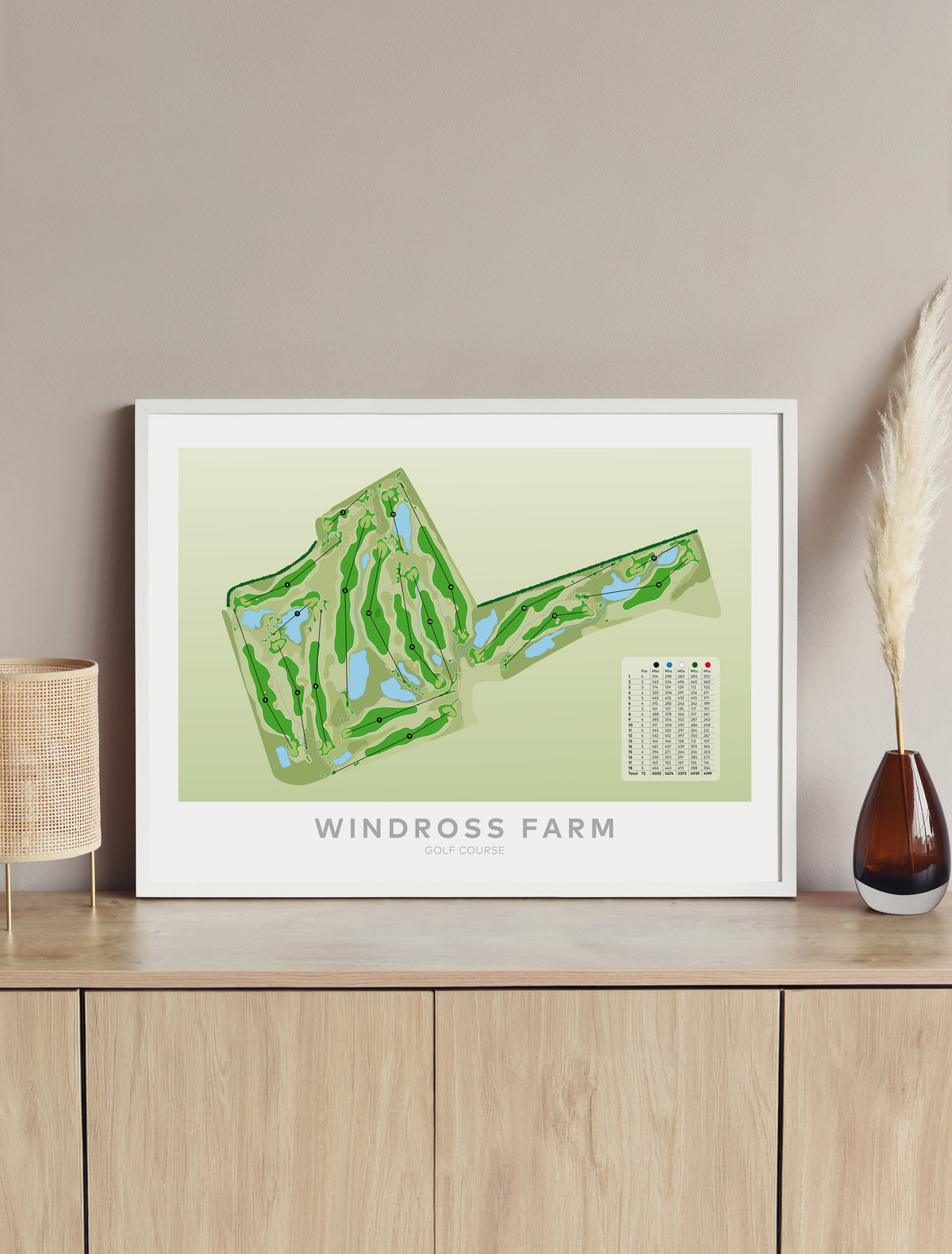 Framed Minimalist fine art map of Windross Farm Golf Course, Auckland, New Zealand