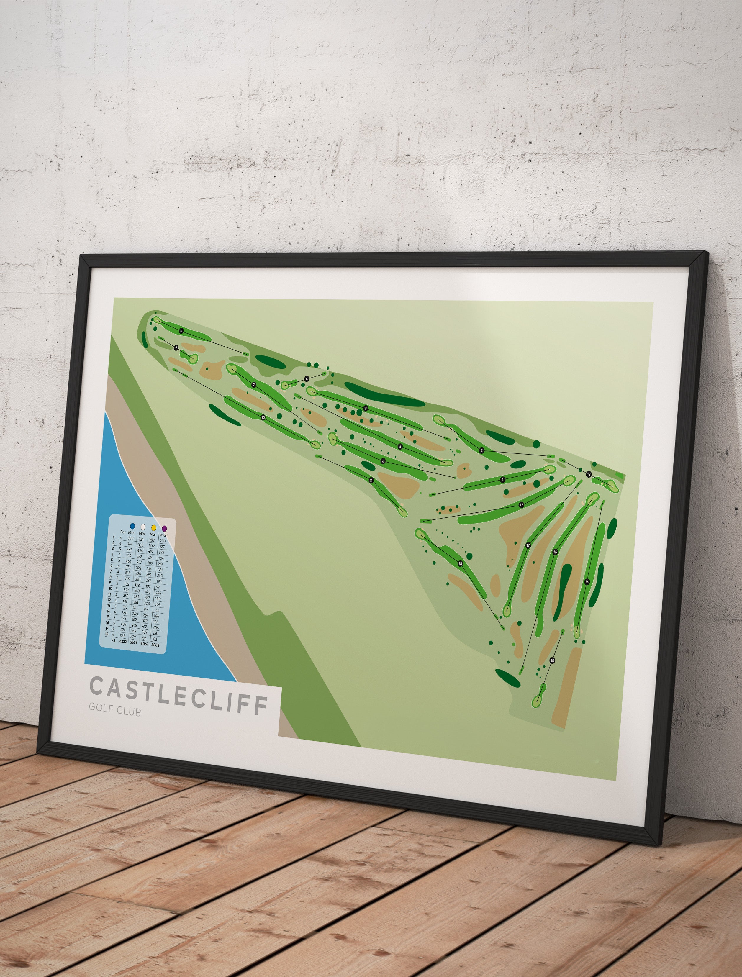 Framed minimalist fine art map of Castlecliff Golf Course, Whanganui, North Island, New Zealand