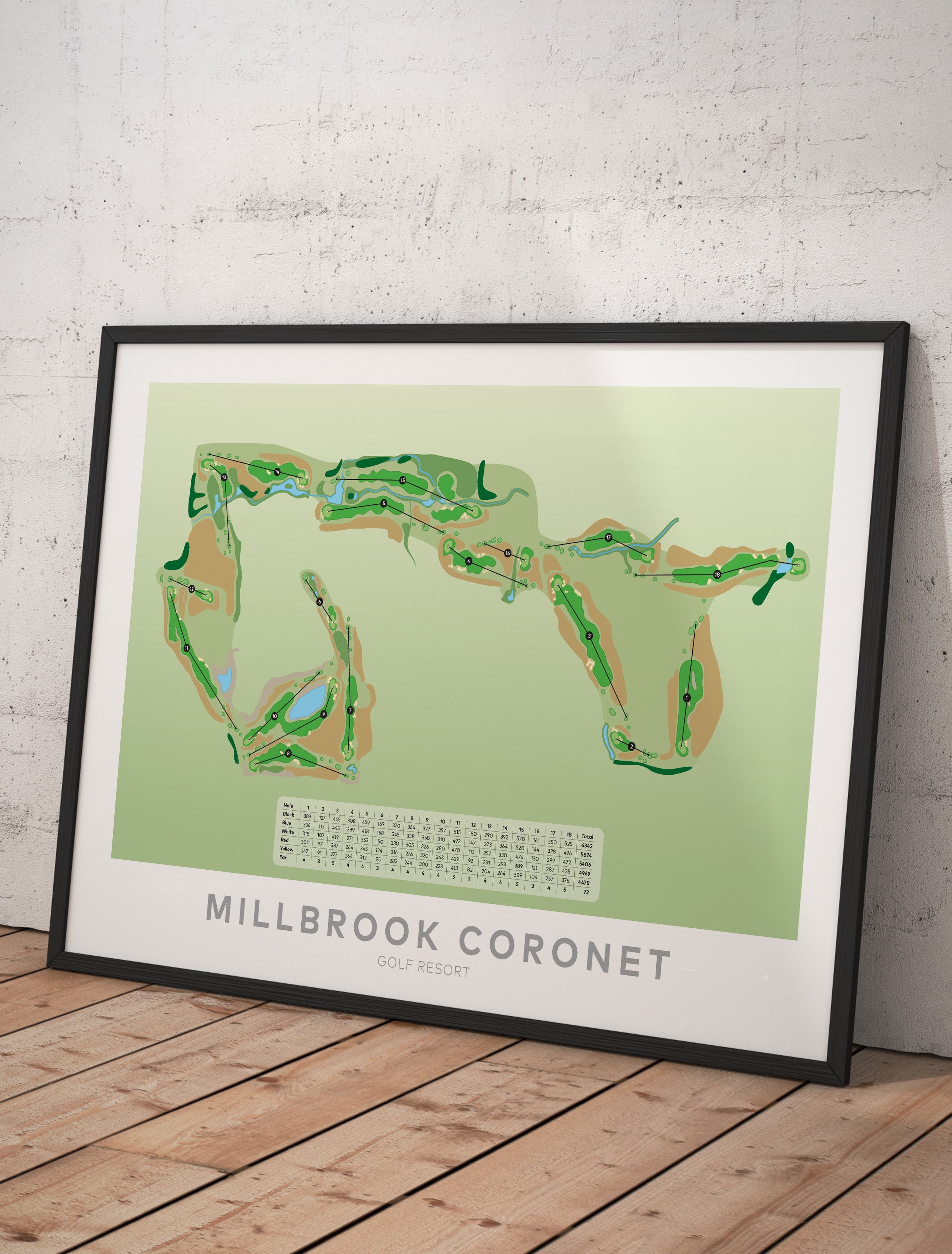 Framed minimalist fine art map of Millbrook - Coronet Golf Course, Queenstown Lakes Region, New Zealand