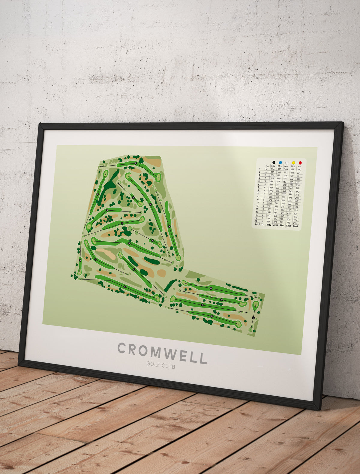 Framed minimalist fine art map of Cromwell Golf Course, Central Otago District, Otago, South Island, New Zealand