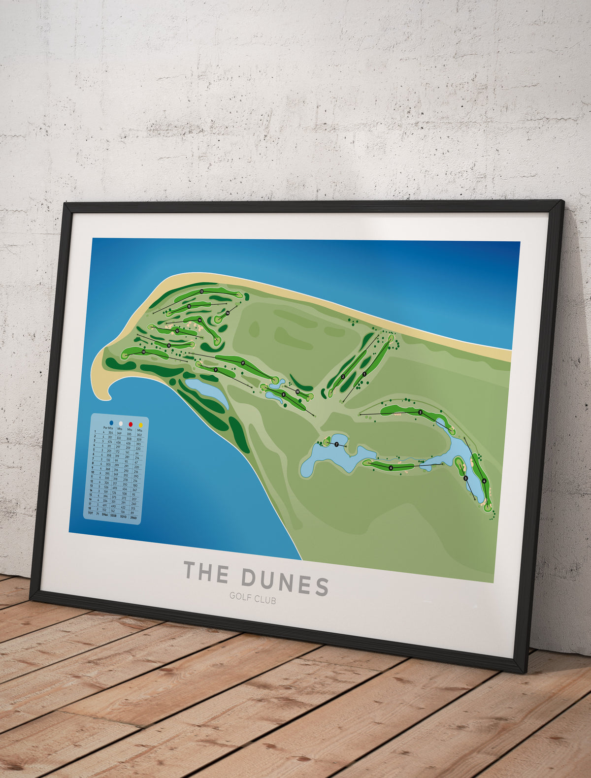 Framed Minimalist fine art map of The Dunes Golf Course, Matarangi, Coromandel, New Zealand