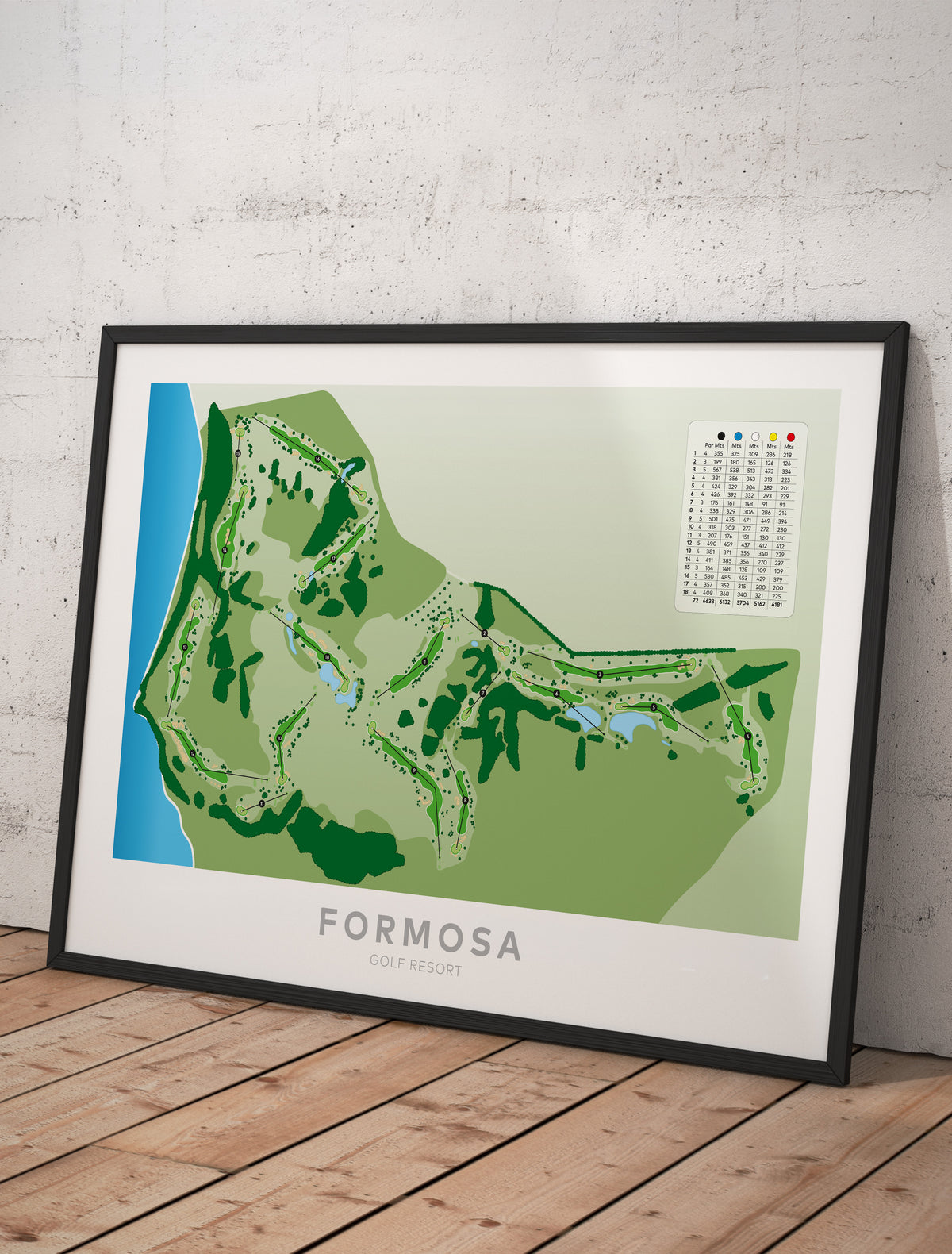 Framed minimalist fine art map of Formosa Golf Course, Auckland, New Zealand