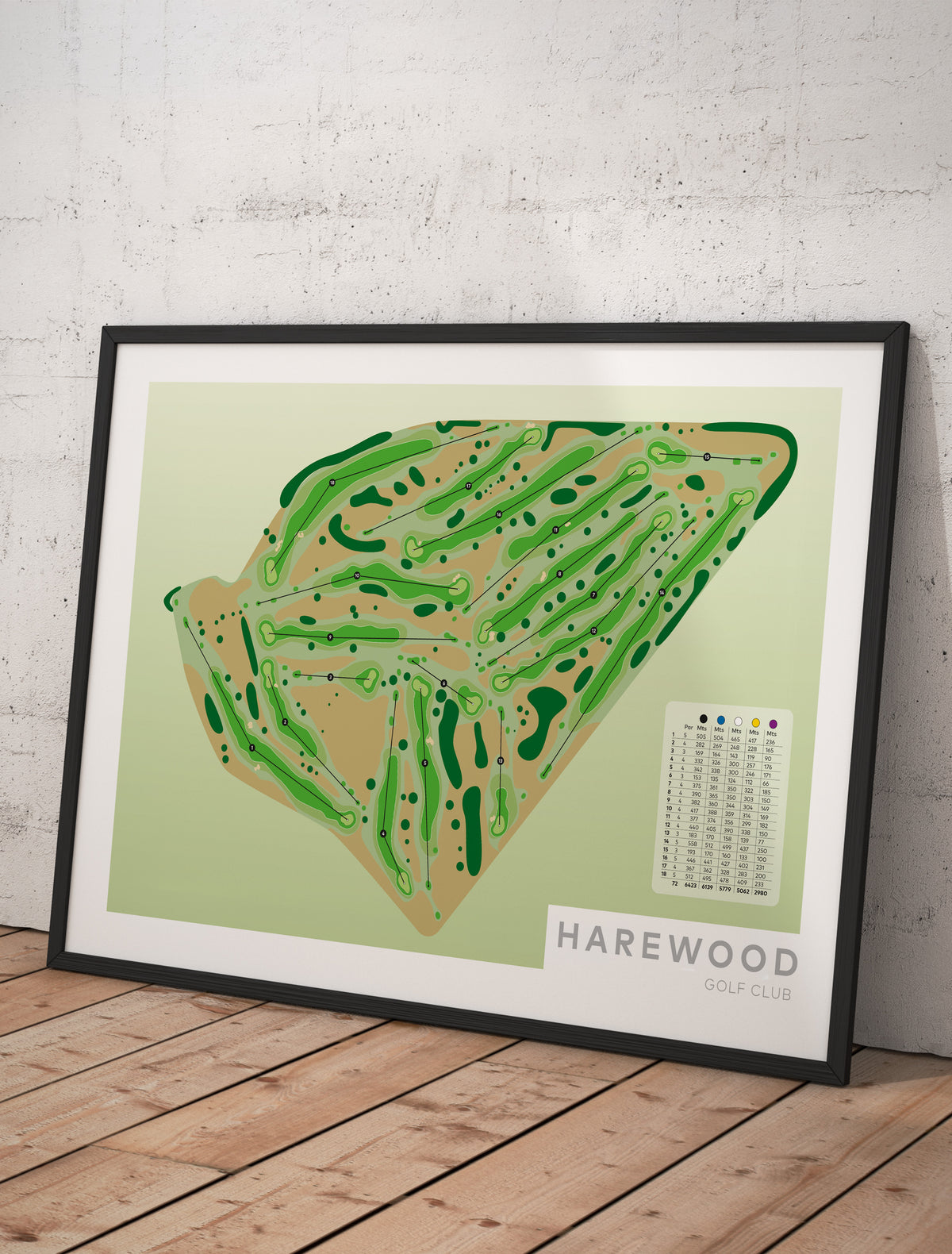 Framed minimalist fine art map of Harewood Golf Course, Christchurch, Canterbury, New Zealand