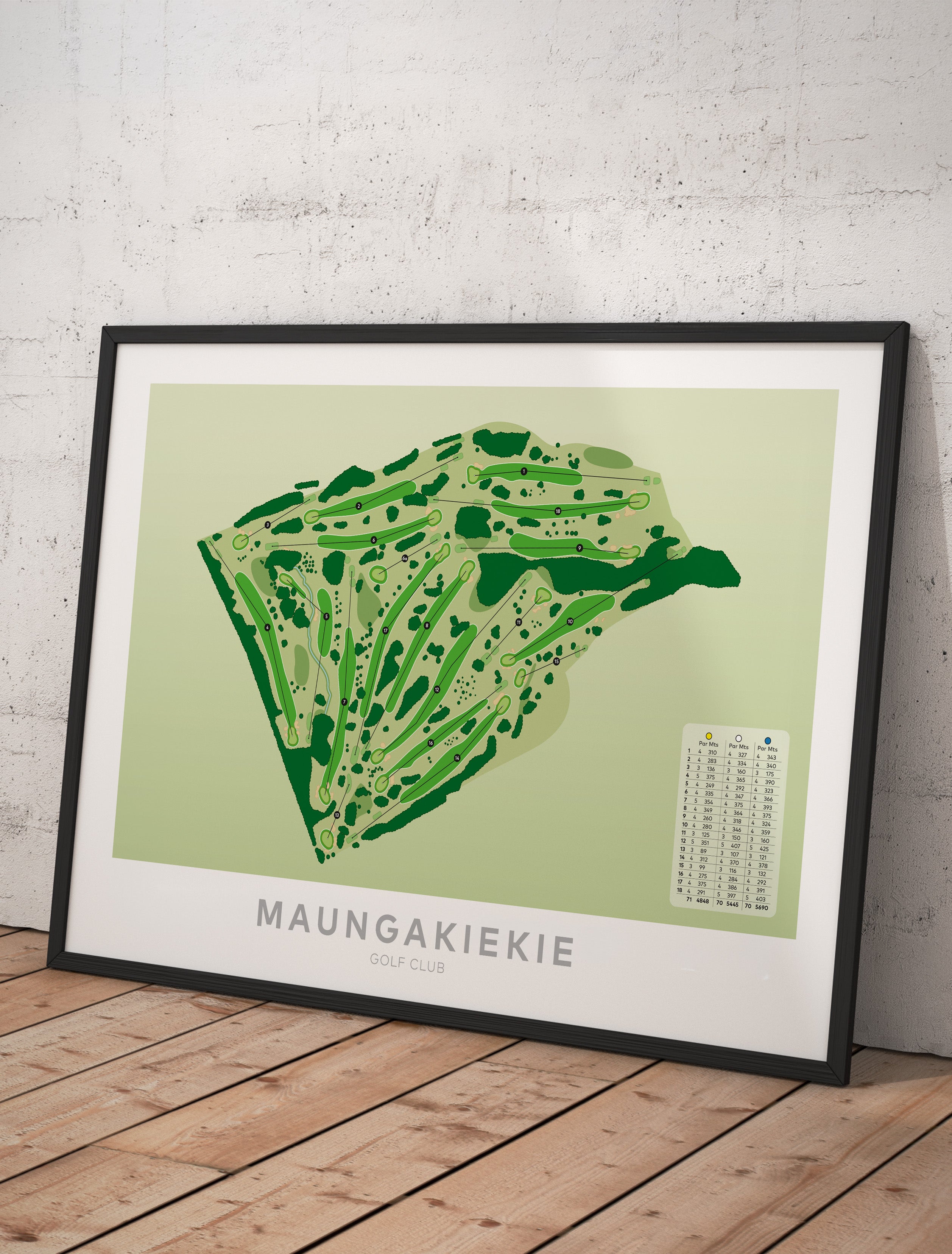 Framed artwork Maungakiekie Golf Club Map Print Auckland New Zealand Golf Art