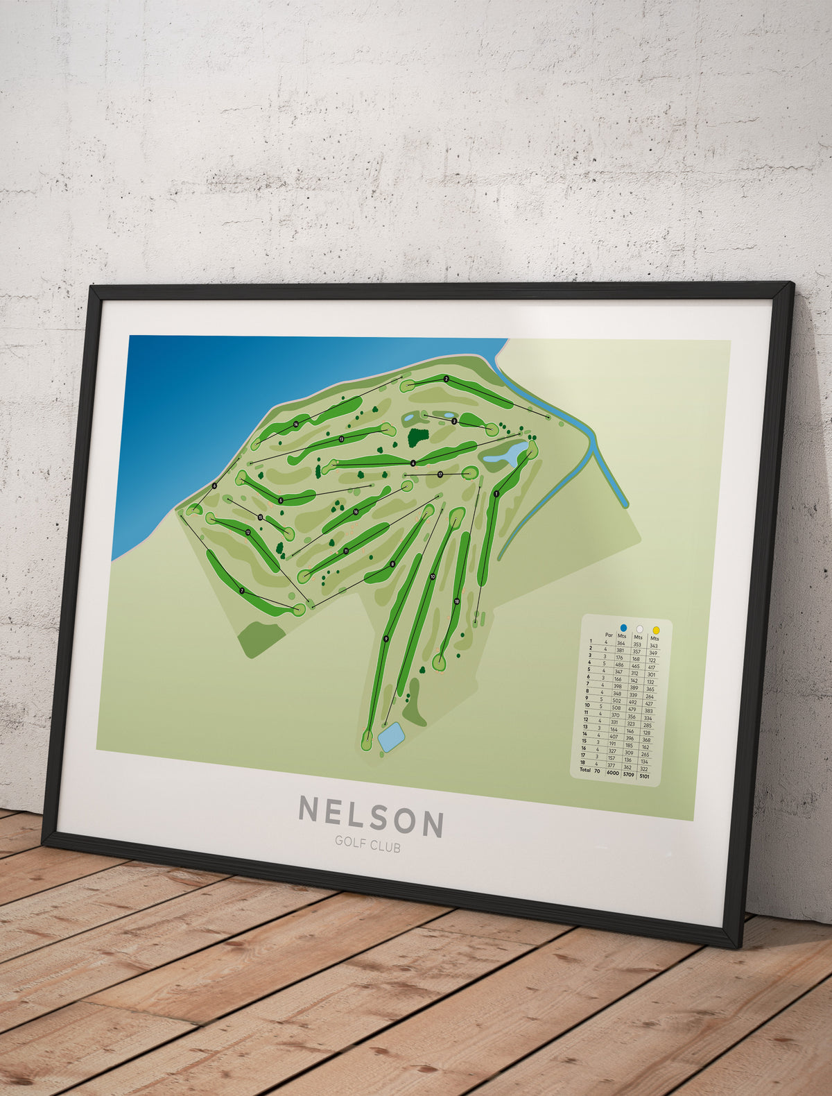 Framed Minimalist fine art map of Nelson Golf Course, Tasman Region, New Zealand