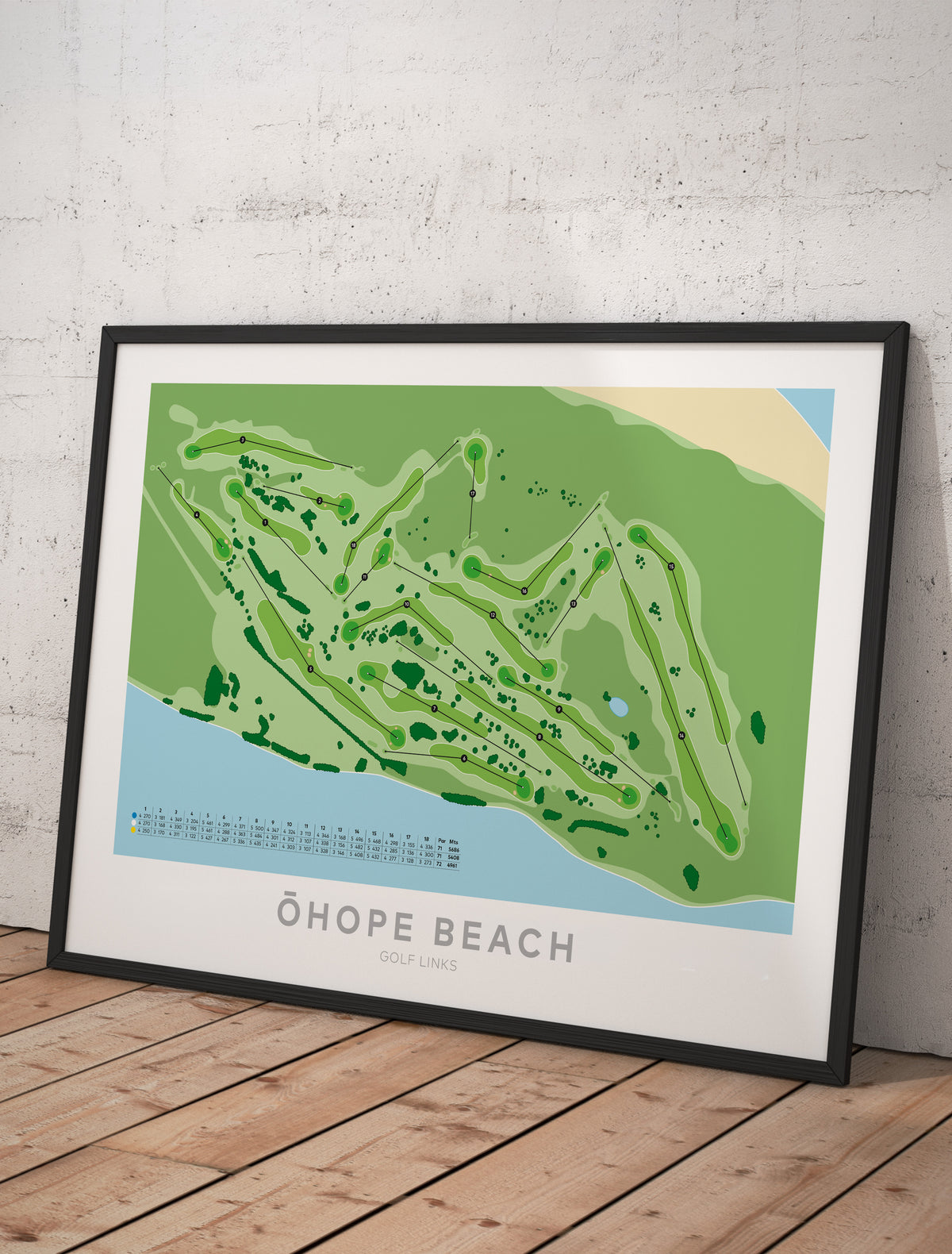Framed Minimalist fine art map of Ohope Beach Golf Course, Bay of Plenty, New Zealand