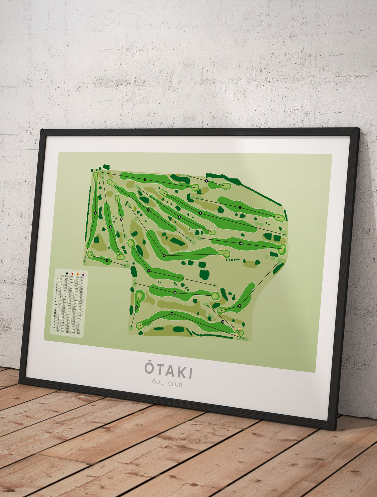 Framed Minimalist fine art map of Otaki Golf Course, Kapiti, New Zealand