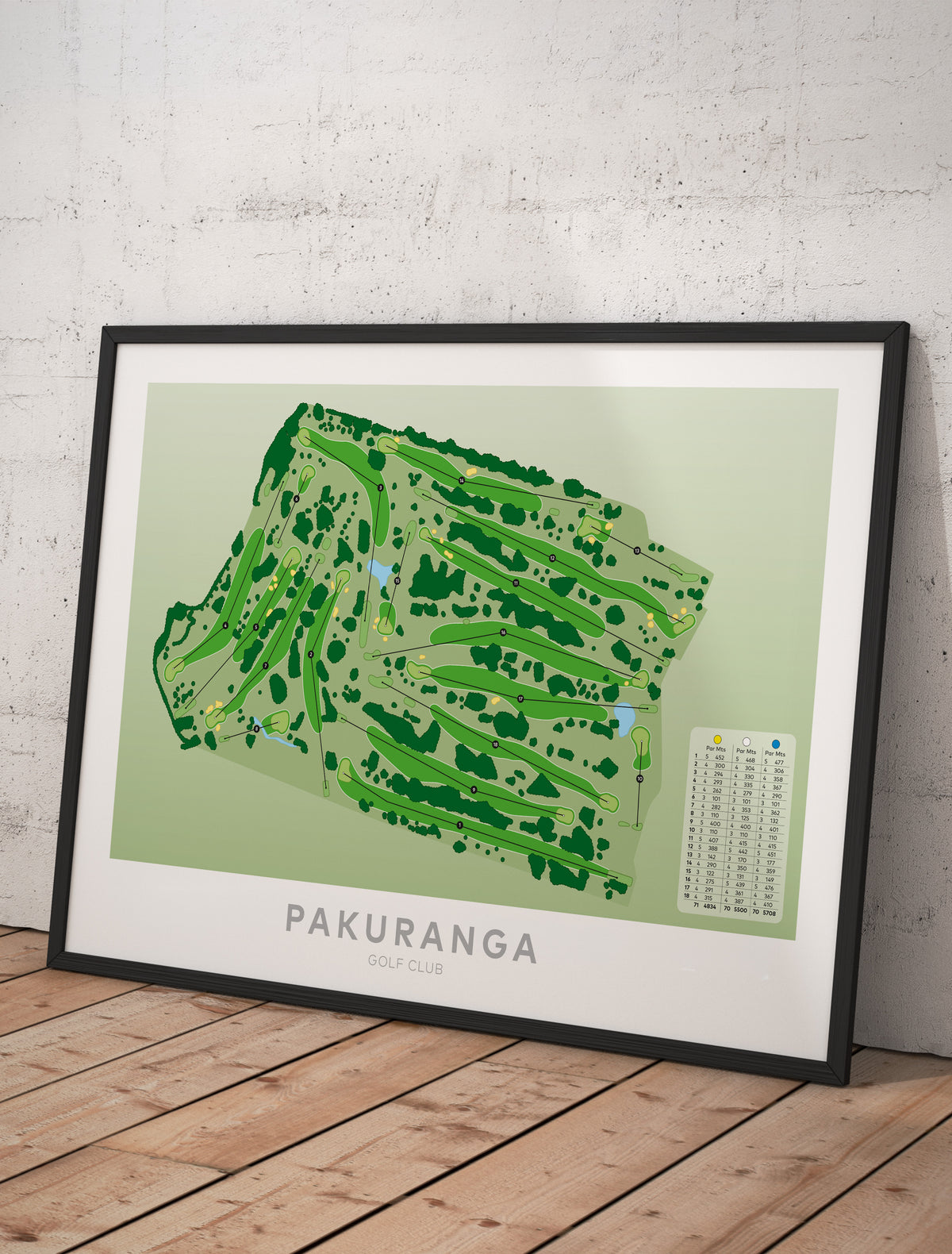 Framed Minimalist fine art map of Pakuranga Golf Course, East Auckland, New Zealand