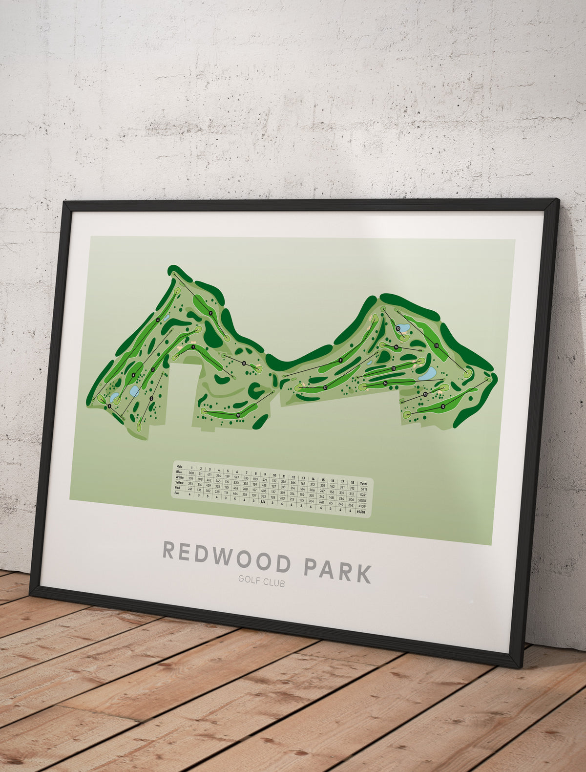 Framed golf course map print for Redwood Park Golf Club