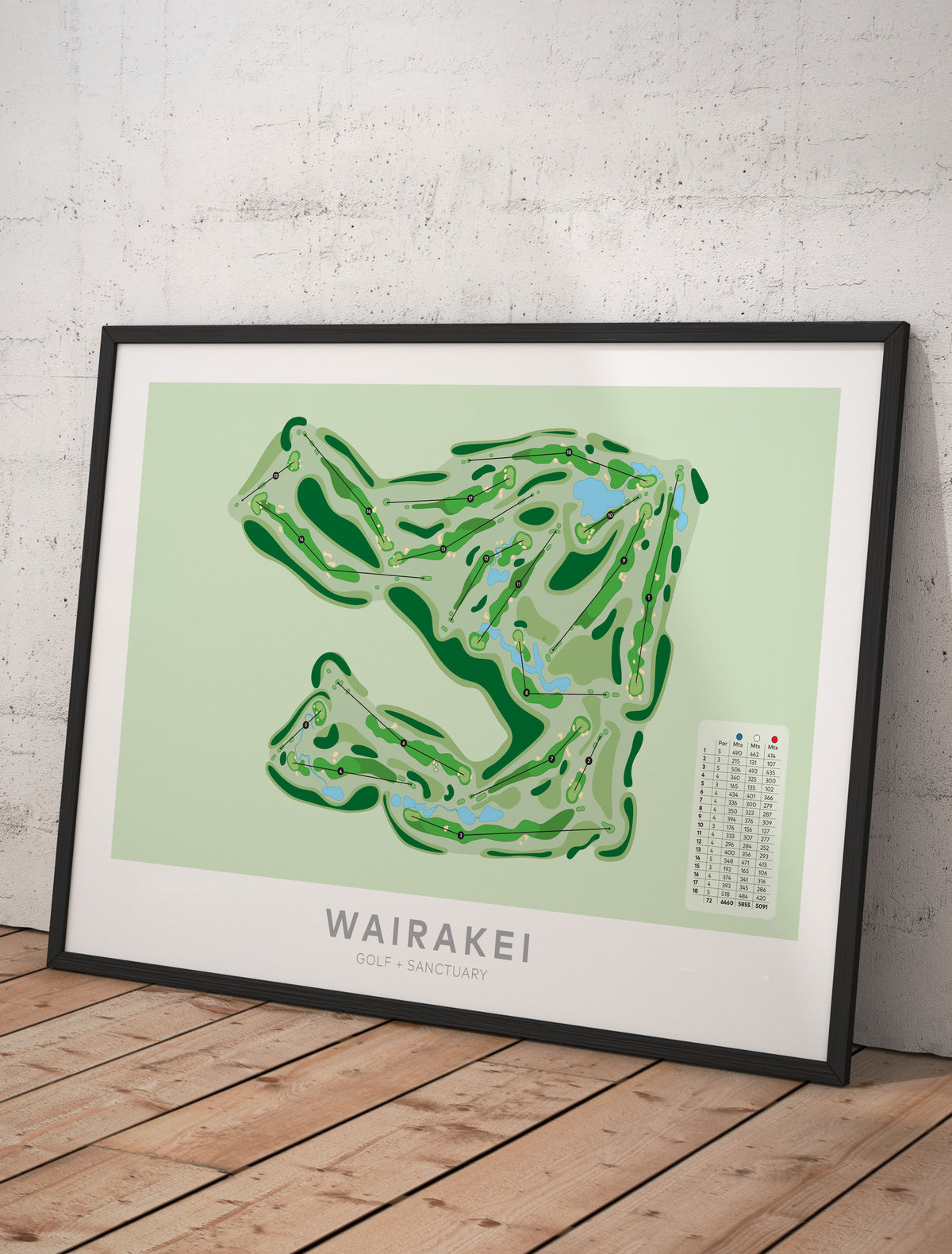 Framed Minimalist fine art map of Wairakei Golf + Sanctuary Golf Course, Taupo, Waikato, New Zealand