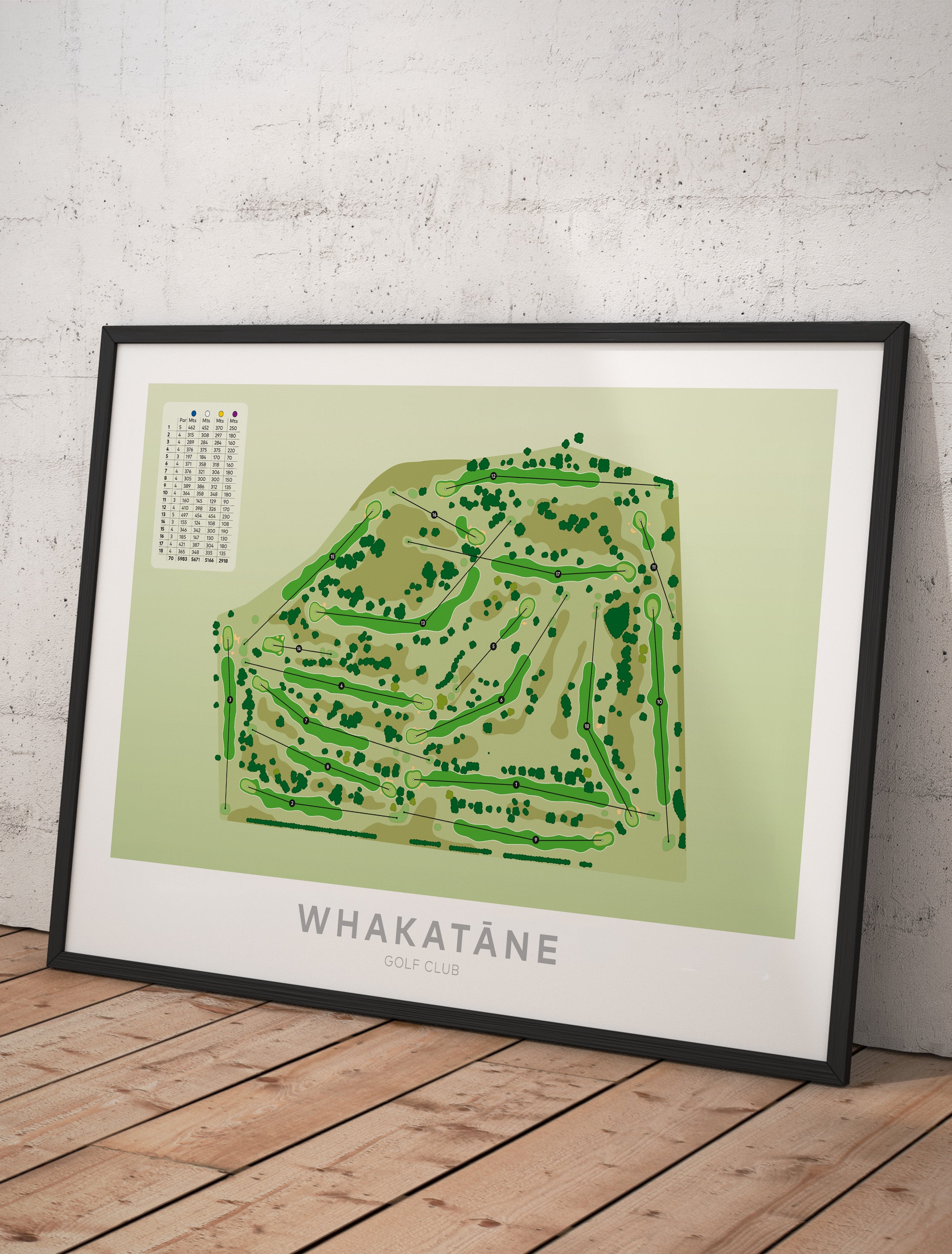 Framed Minimalist fine art map of Whakatane Golf Course, Bay of Plenty, BOP, New Zealand