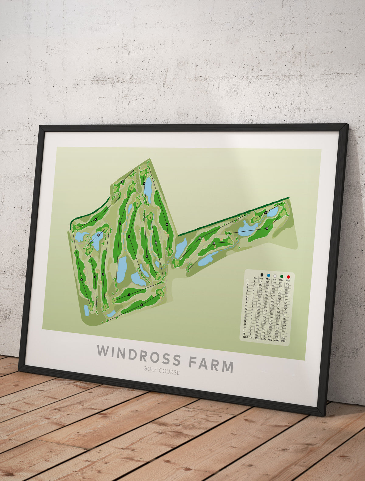 Framed Minimalist fine art map of Windross Farm Golf Course, Auckland, New Zealand