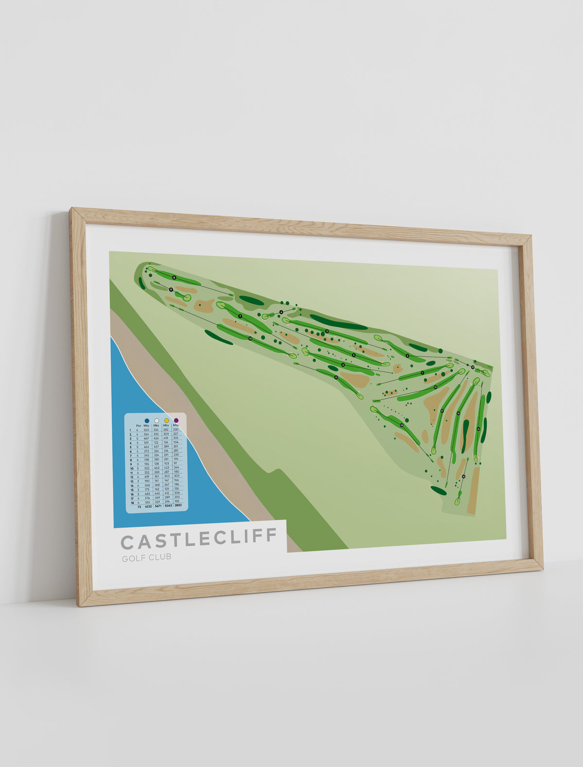 Framed mnimalist fine art map of Castlecliff Golf Course, Whanganui, North Island, New Zealand