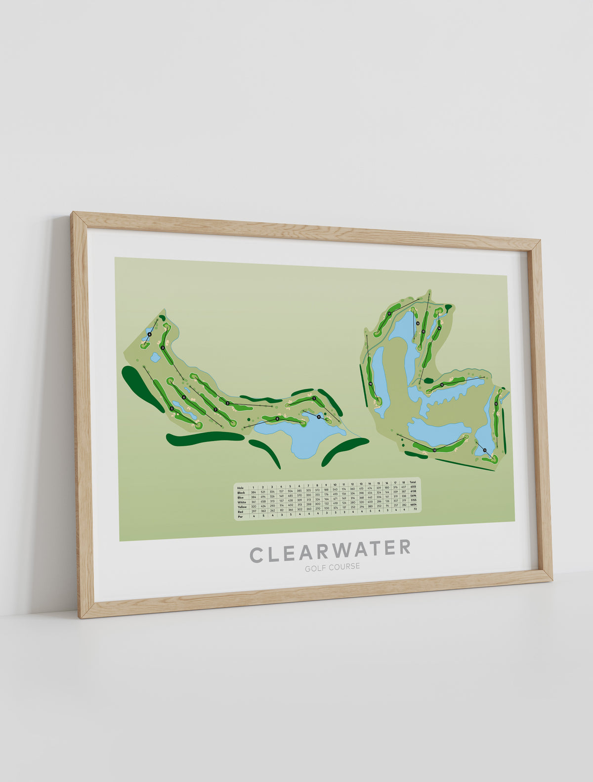 framed minimalist fine art map of Clearwater Golf Course, Christchurch, Canterbury, New Zealand