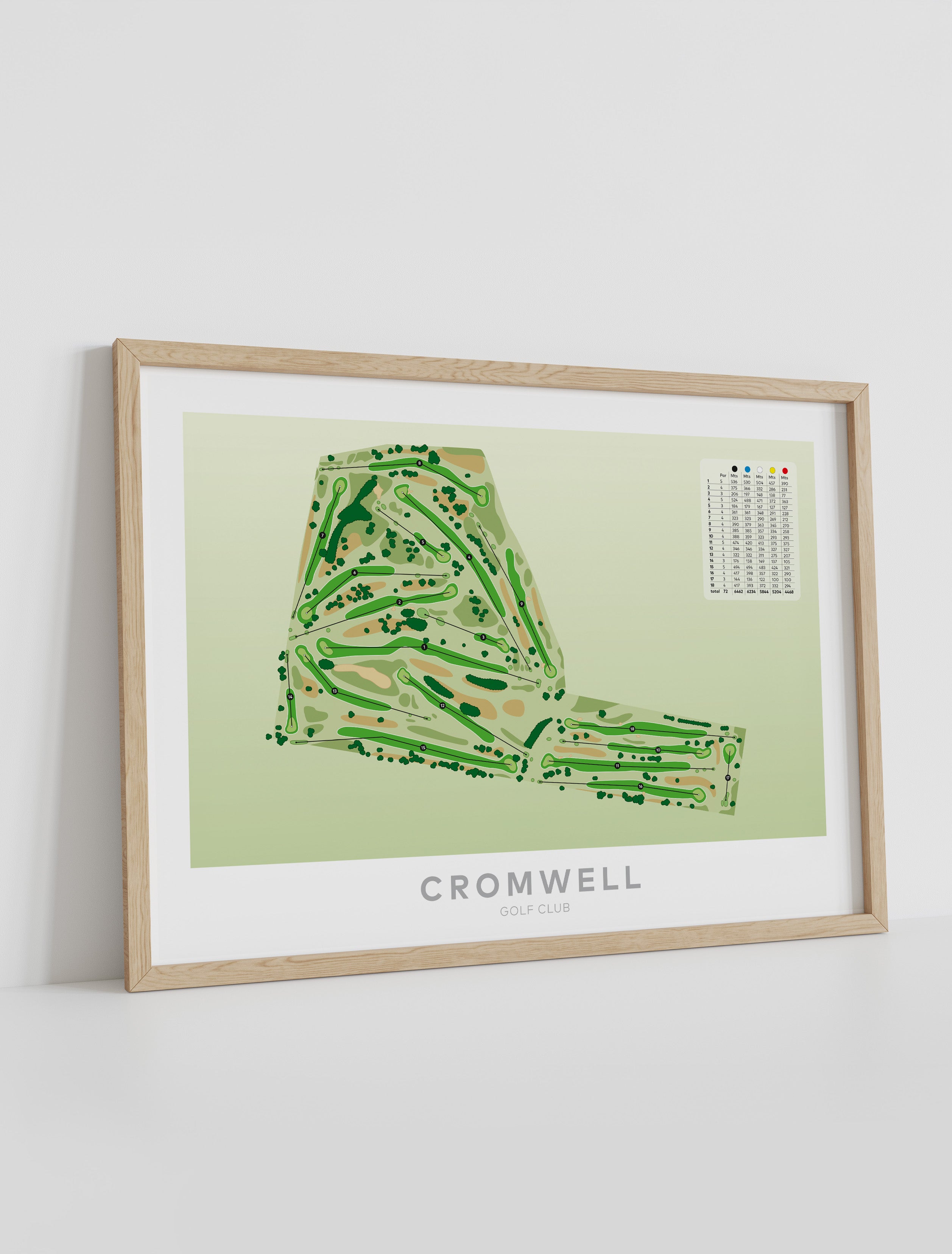 Framed minimalist fine art map of Cromwell Golf Course, Central Otago District, Otago, South Island, New Zealand