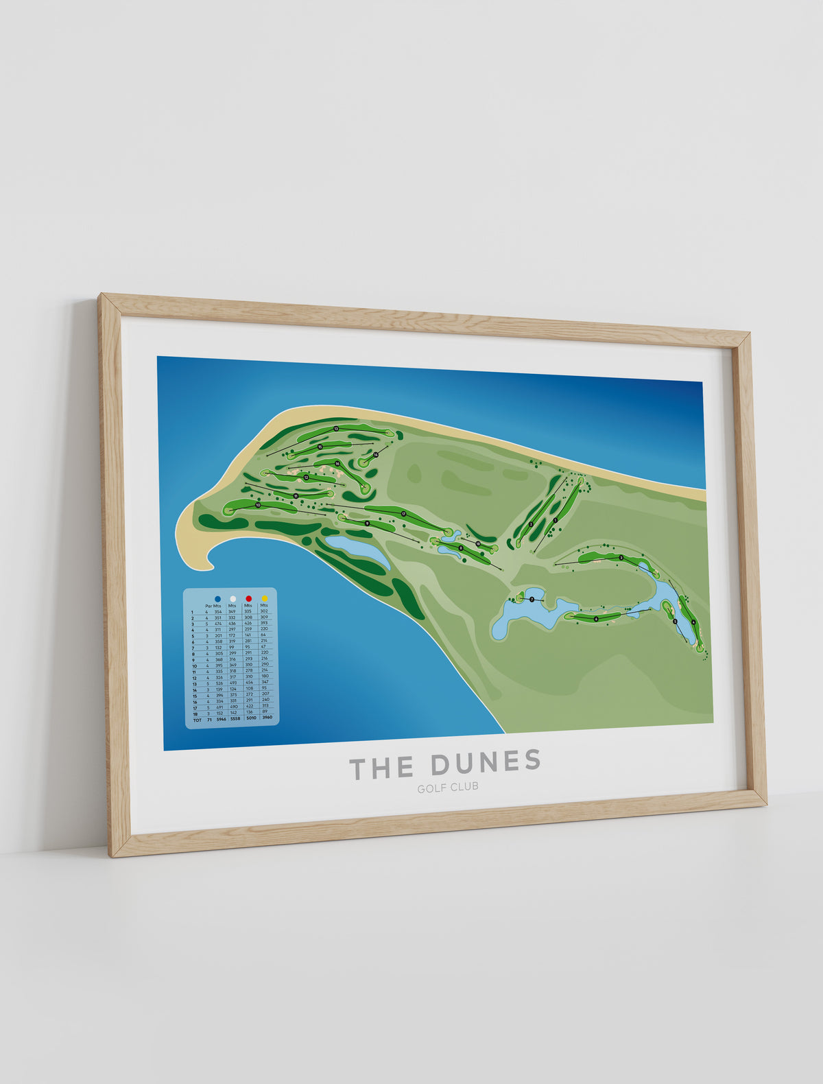 Framed Minimalist fine art map of The Dunes Golf Course, Matarangi, Coromandel, New Zealand
