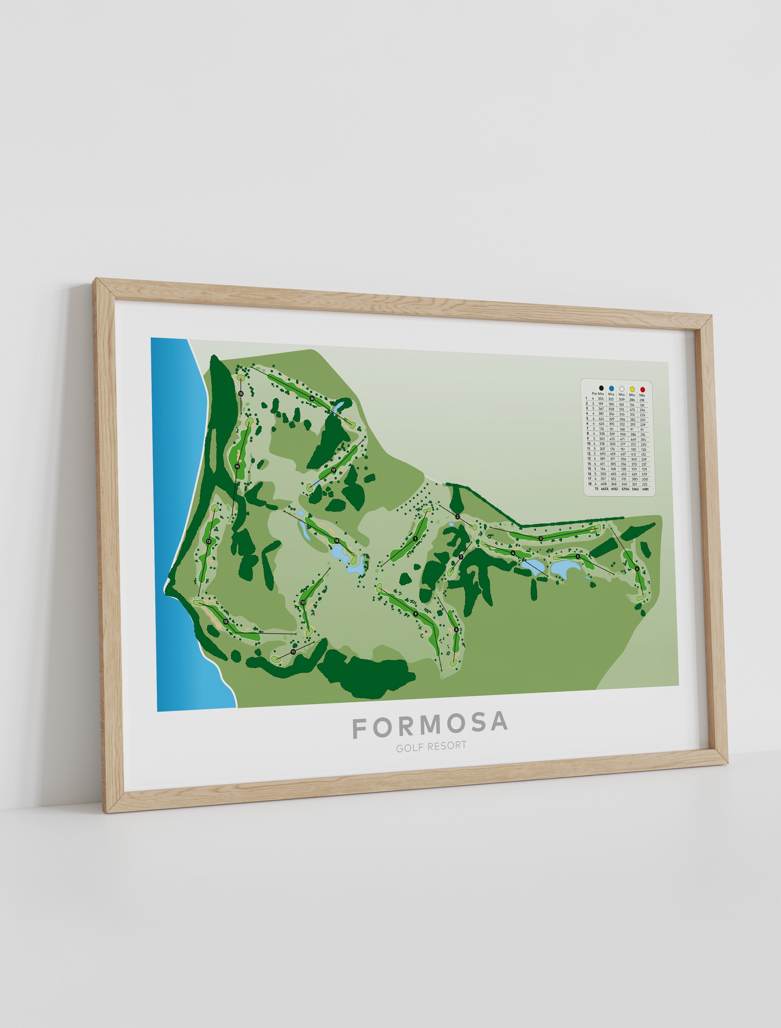 Framed minimalist fine art map of Formosa Golf Course, Auckland, New Zealand
