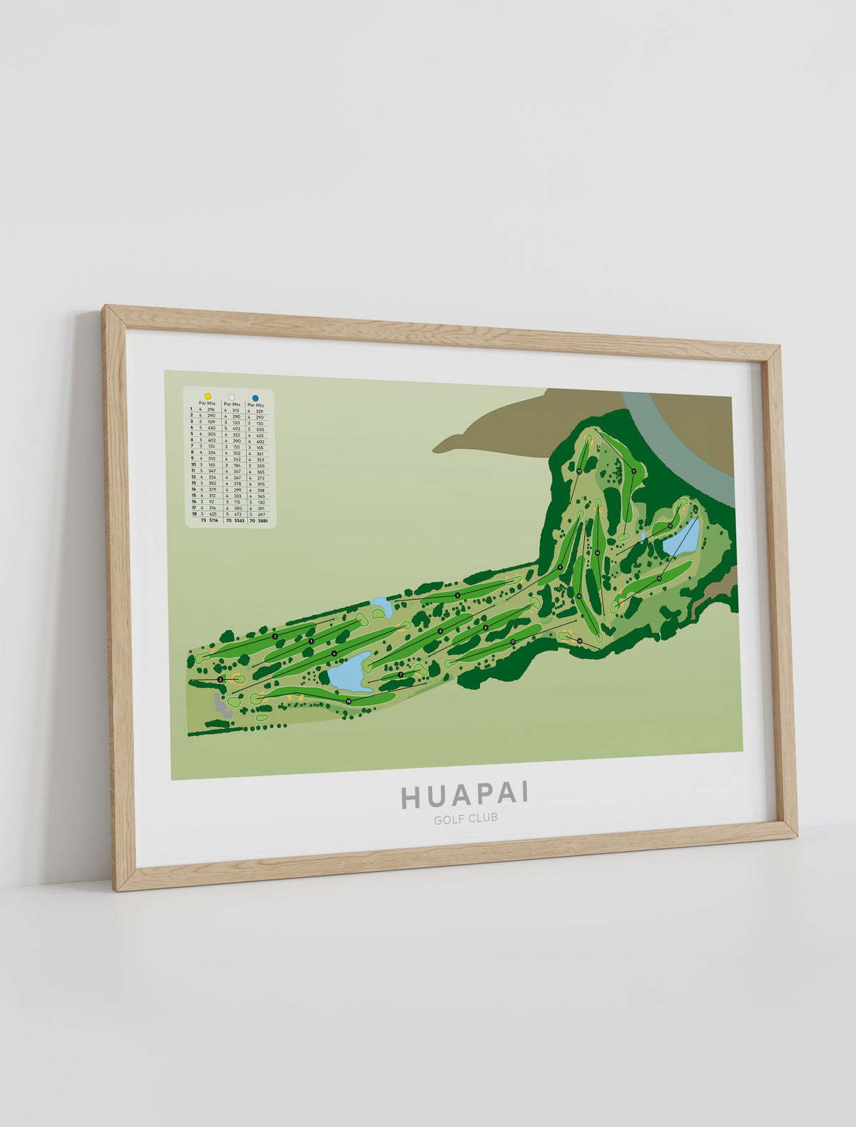 Framed minimalist fine art map of Huapai Golf Course, West Auckland, New Zealand