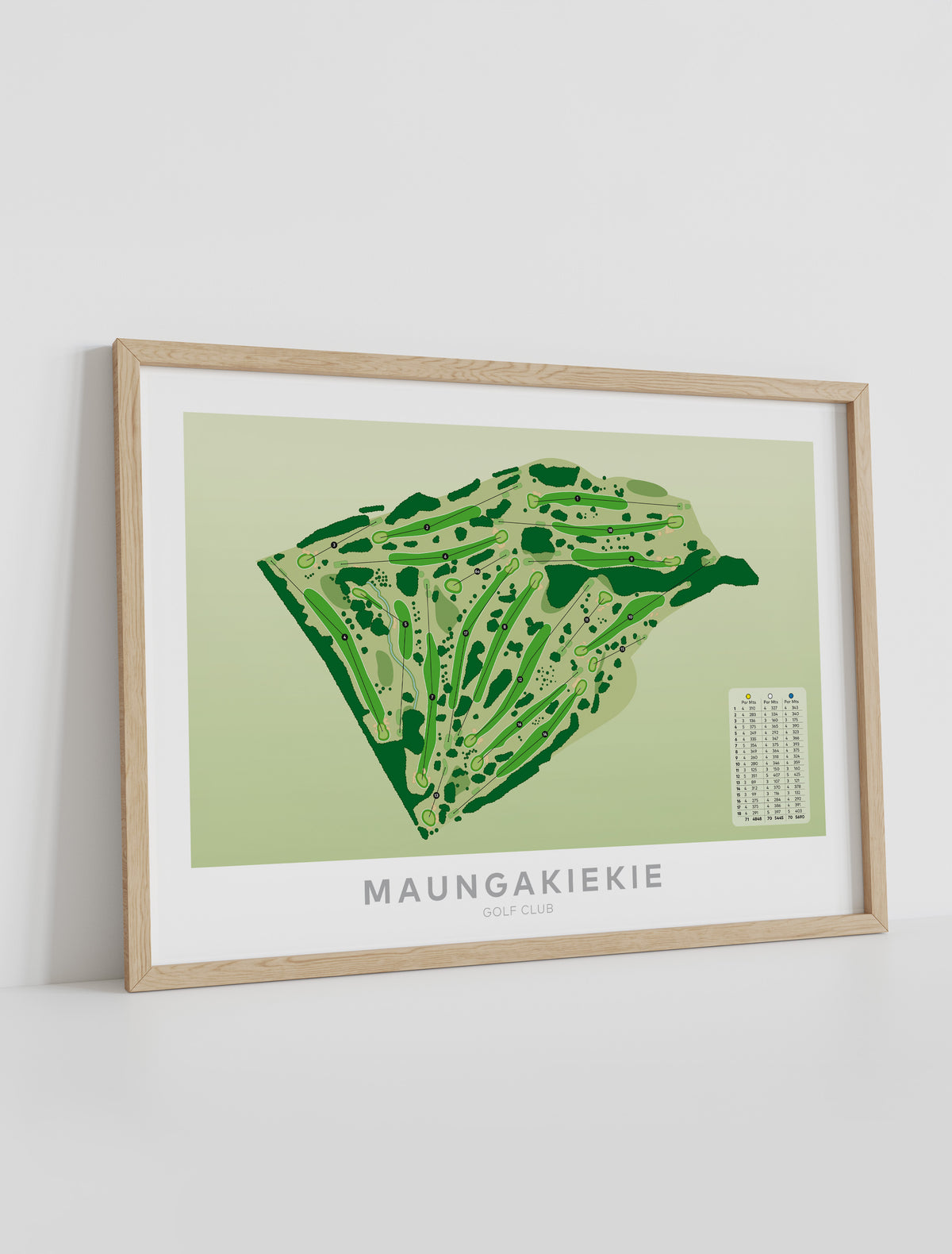 Framed artwork Maungakiekie Golf Club Map Print Auckland New Zealand Golf Art