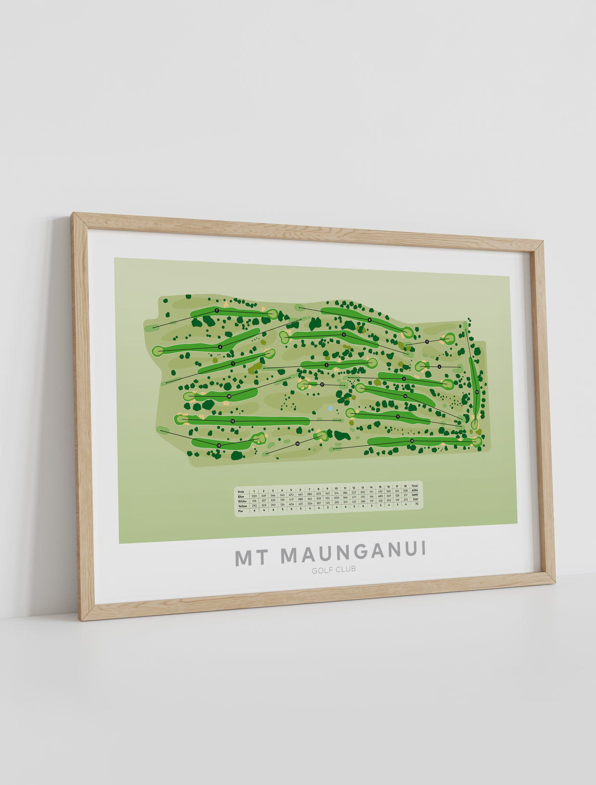 Framed minimalist fine art map of Mount Maunganui Golf Course, Bay of Plenty, BOP, New Zealand