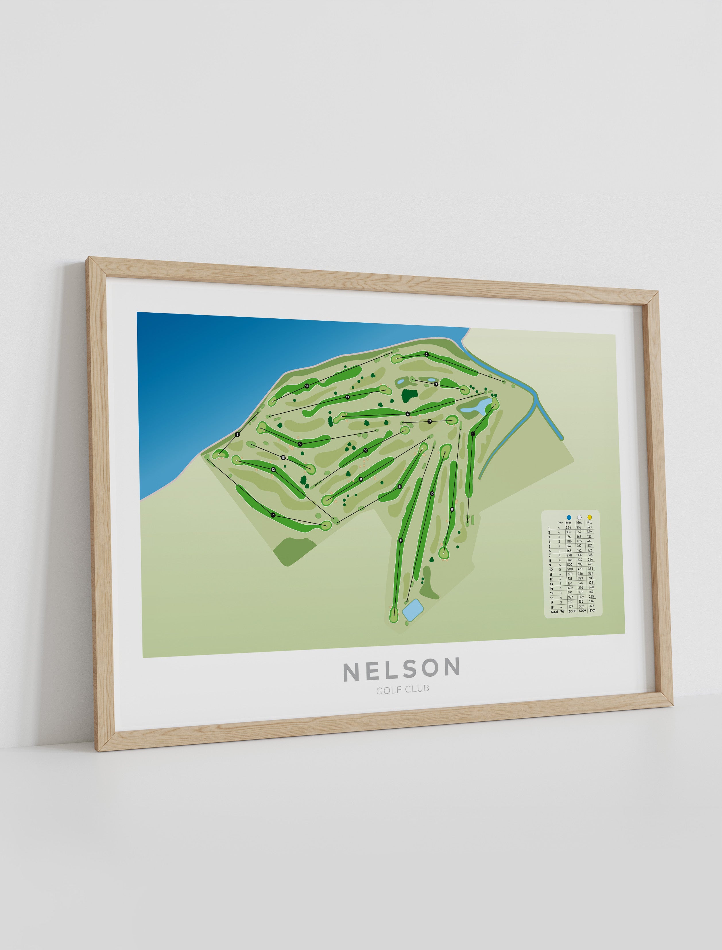 Framed Minimalist fine art map of Nelson Golf Course, Tasman Region, New Zealand