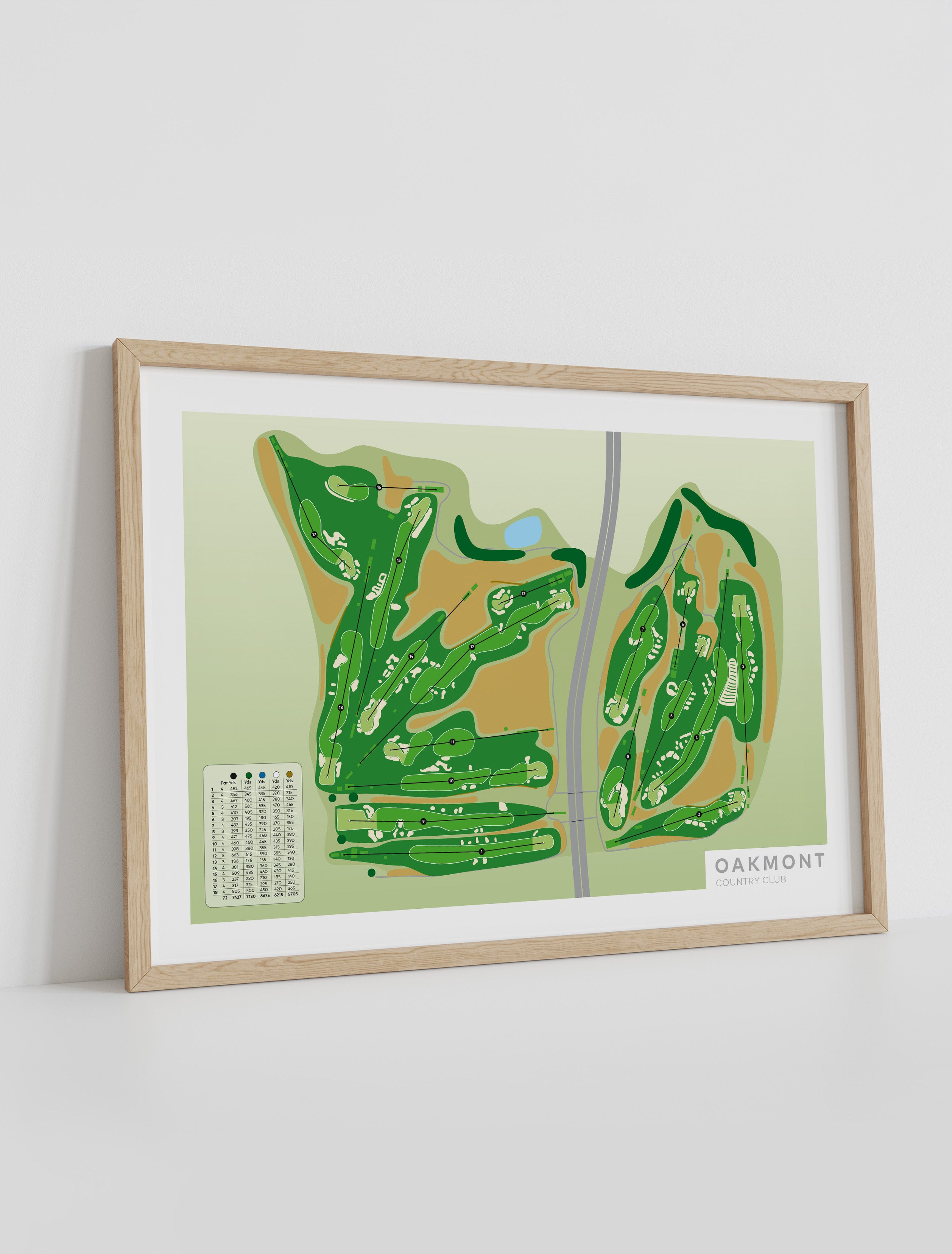 Oakmont-Golf-course-Framed-print-artwork Natural frame angle leaning against the wall