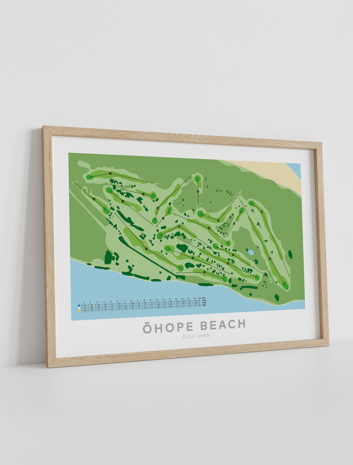 Framed Minimalist fine art map of Ohope Beach Golf Course, Bay of Plenty, New Zealand