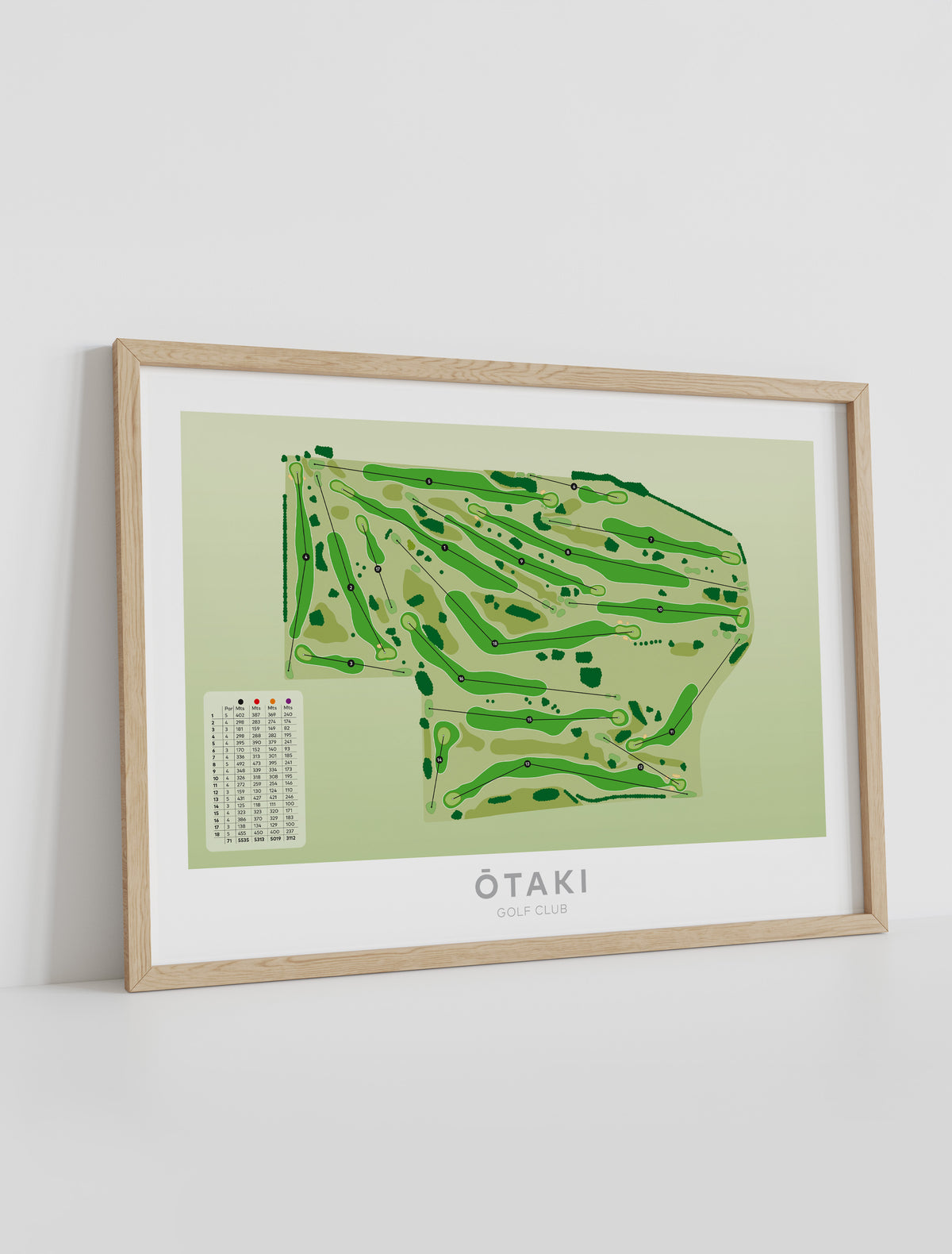 Framed Minimalist fine art map of Otaki Golf Course, Kapiti, New Zealand