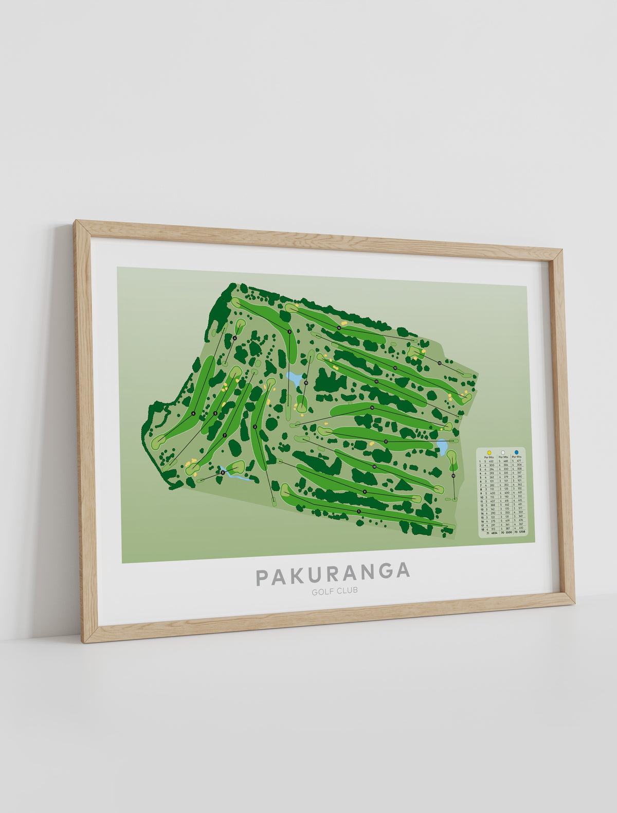 Framed Minimalist fine art map of Pakuranga Golf Course, East Auckland, New Zealand
