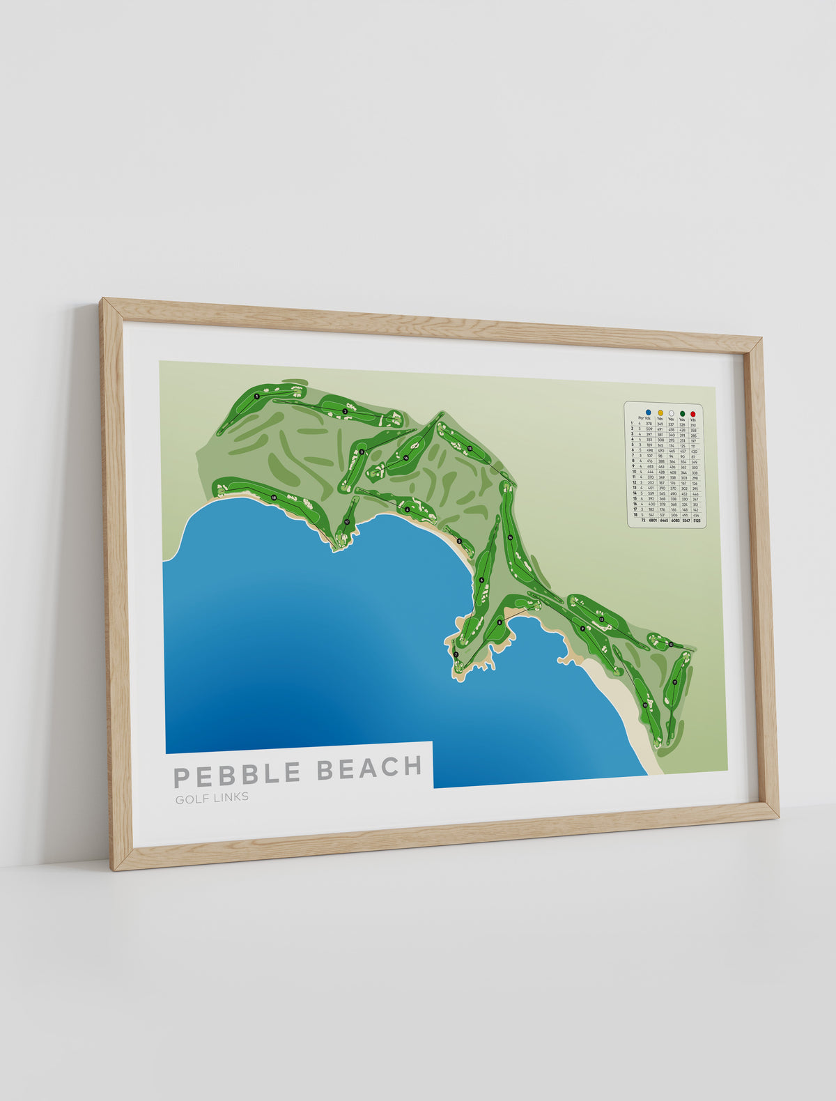 Framed Minimalist fine art map of Pebble Beach Golf Course, California, USA