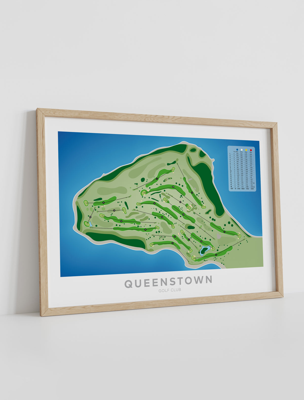 Framed Minimalist fine art map of Queenstown Golf Course, Otago, New Zealand