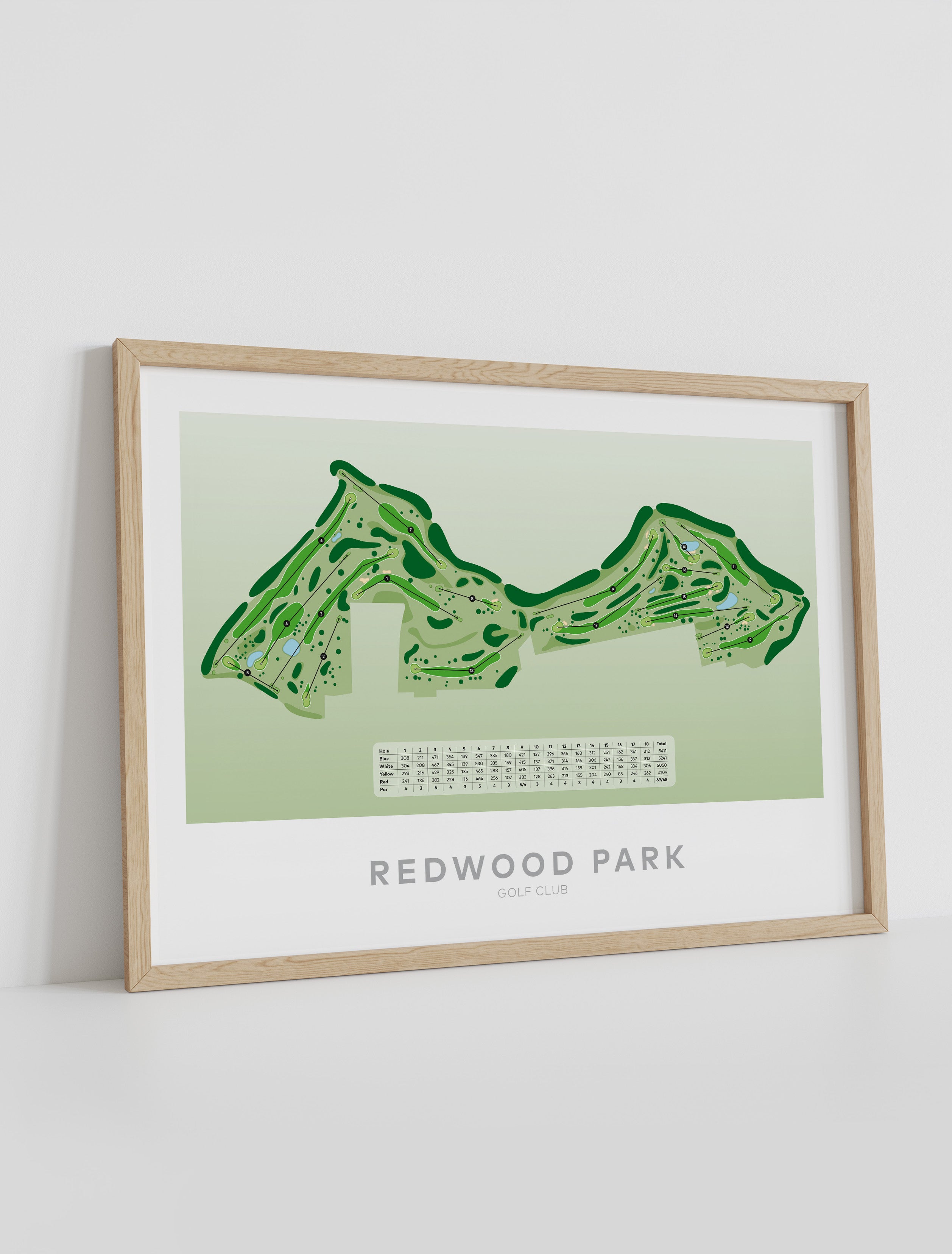 Framed golf course map print for Redwood Park Golf Club