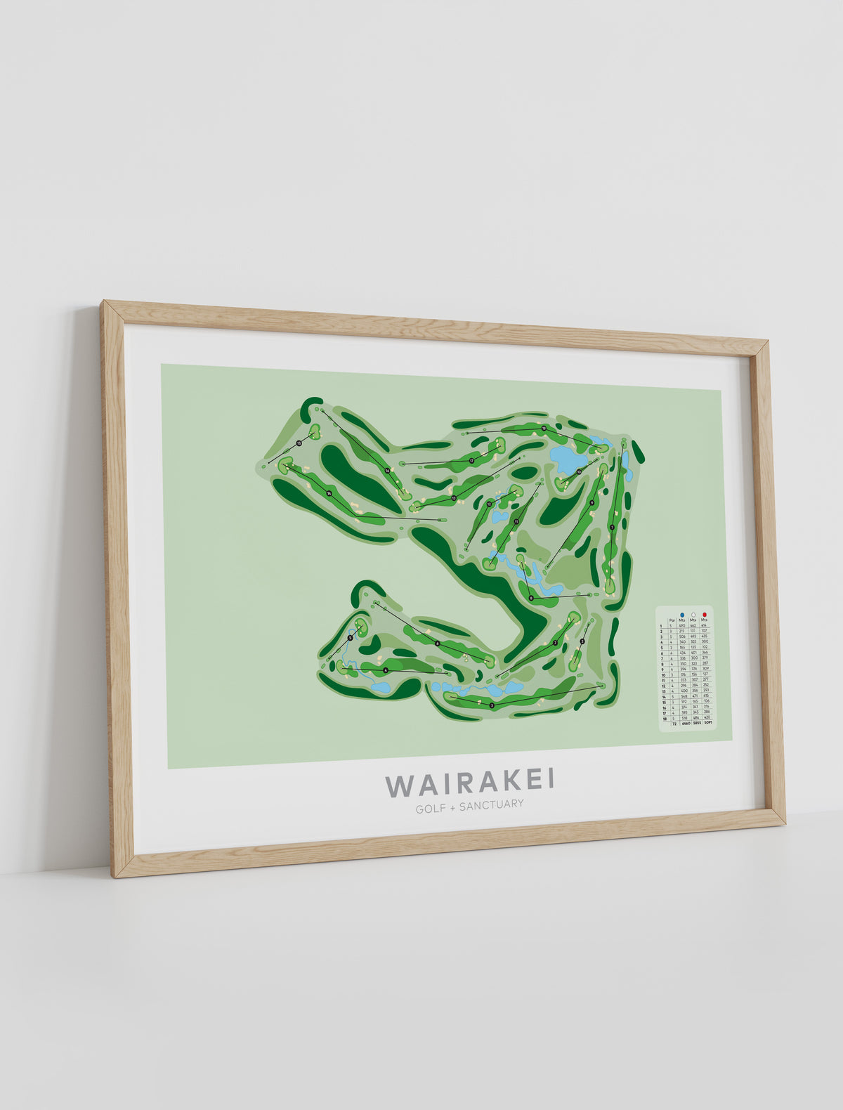 Framed Minimalist fine art map of Wairakei Golf + Sanctuary Golf Course, Taupo, Waikato, New Zealand