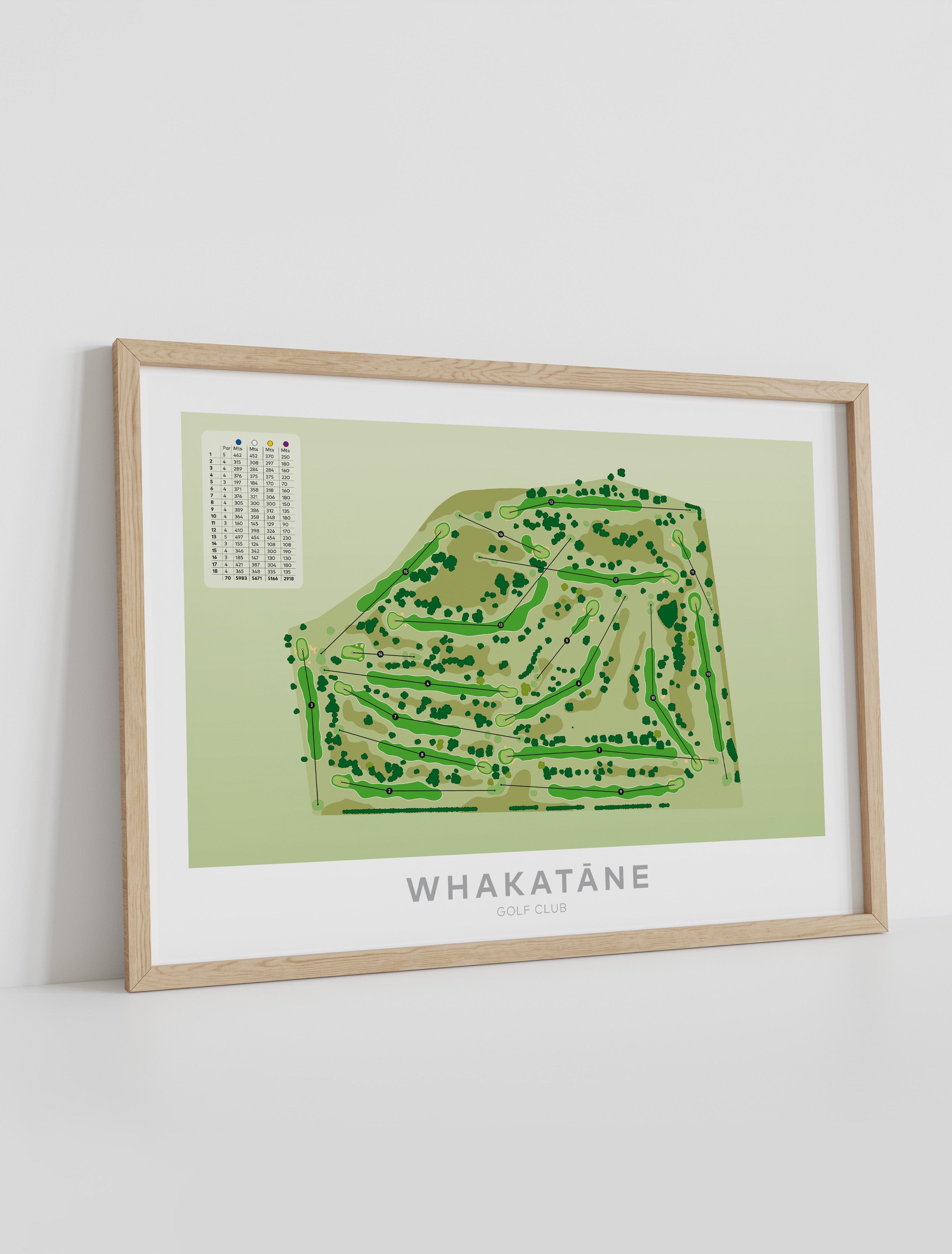 Framed Minimalist fine art map of Whakatane Golf Course, Bay of Plenty, BOP, New Zealand