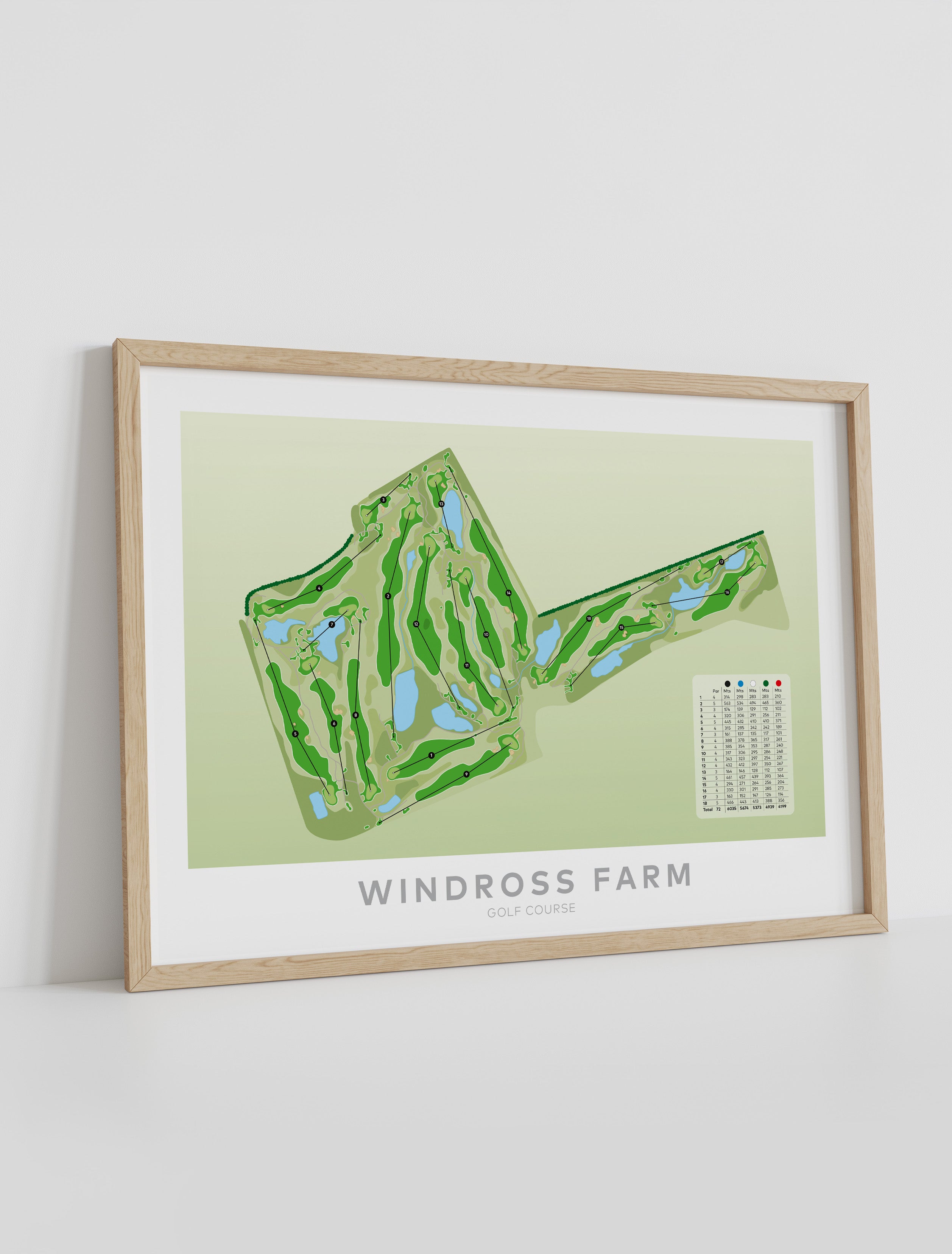 Framed Minimalist fine art map of Windross Farm Golf Course, Auckland, New Zealand