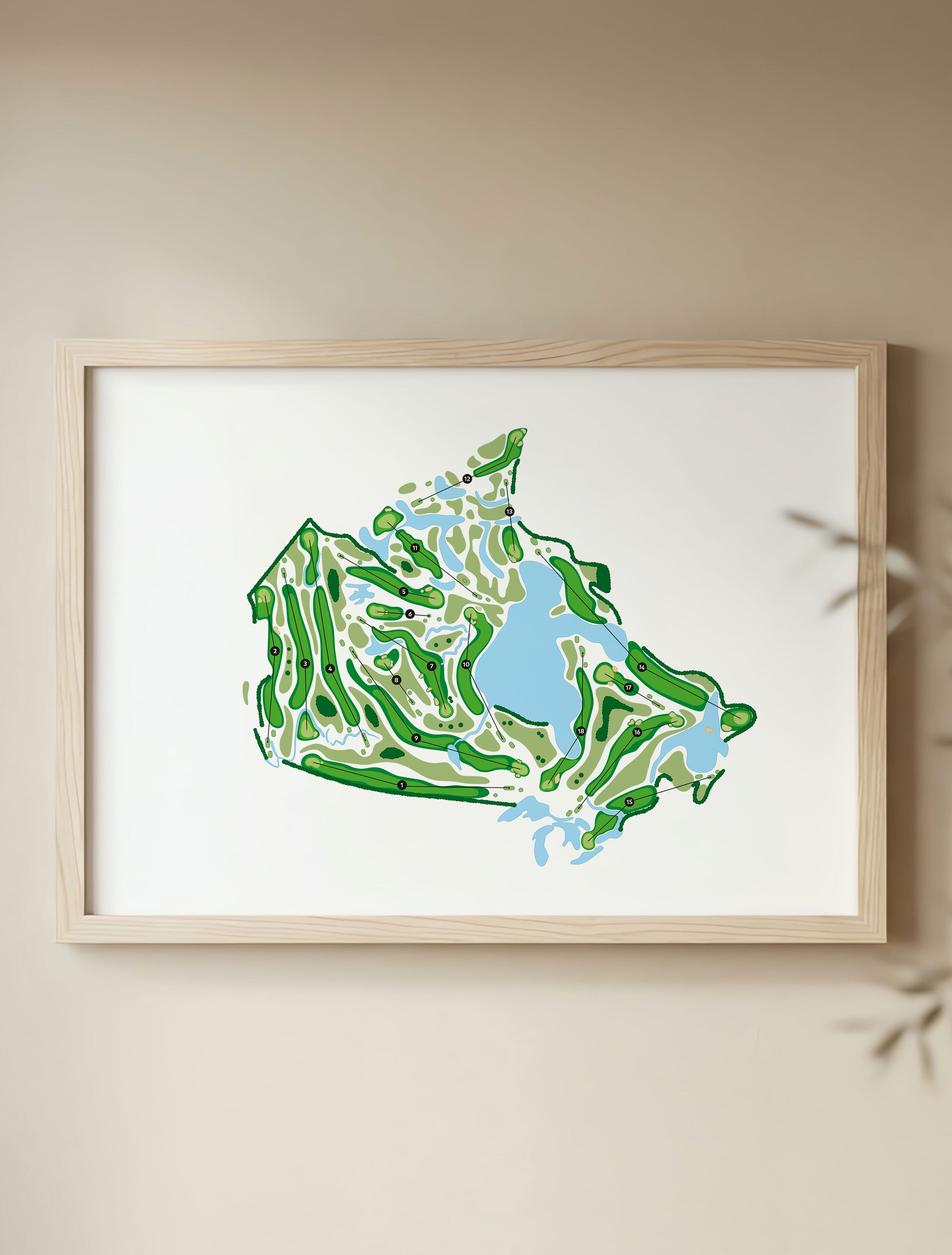 Framed minimalist fine art map of Canada Golf, concept artwork 