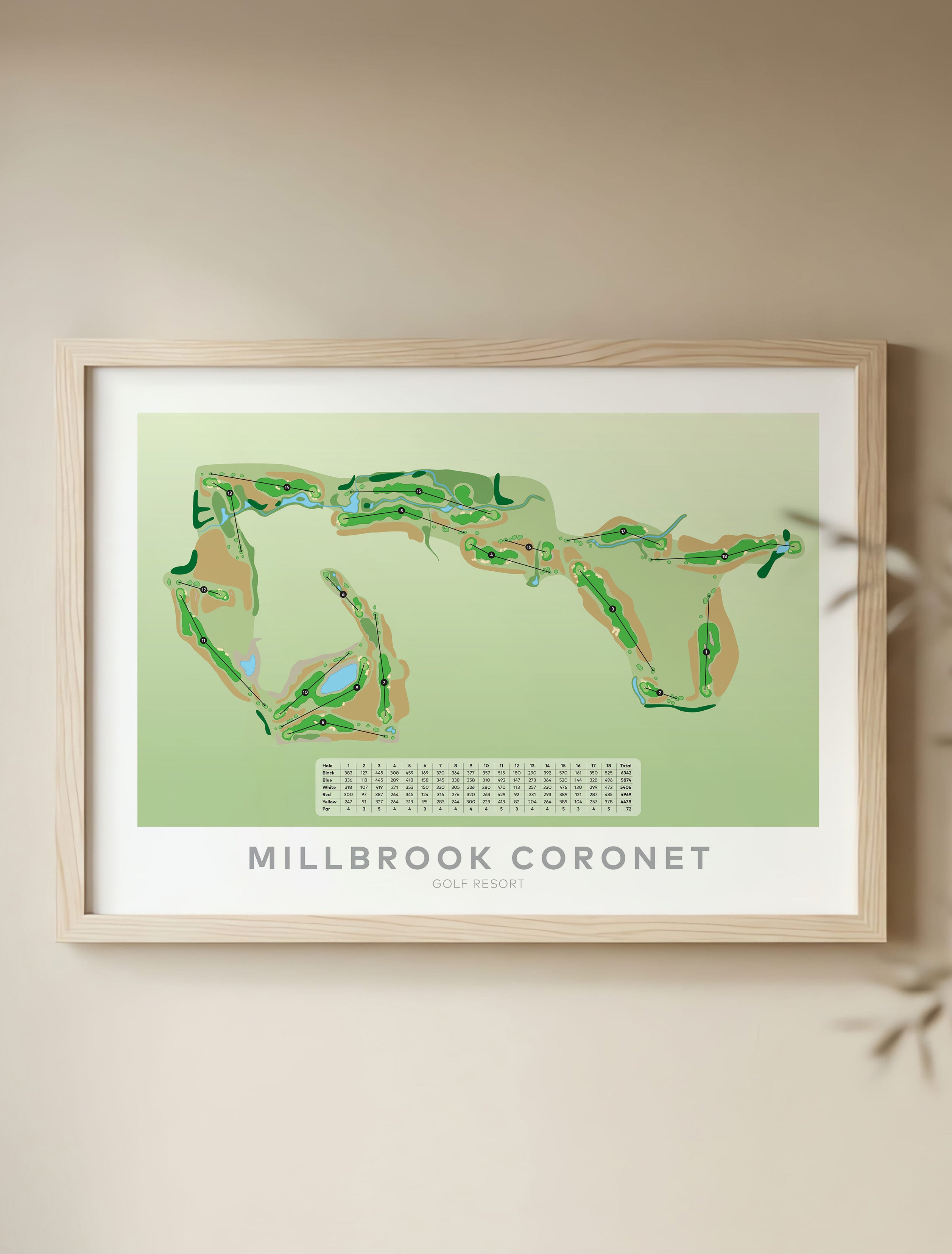 Framed minimalist fine art map of Millbrook - Coronet Golf Course, Queenstown Lakes Region, New Zealand