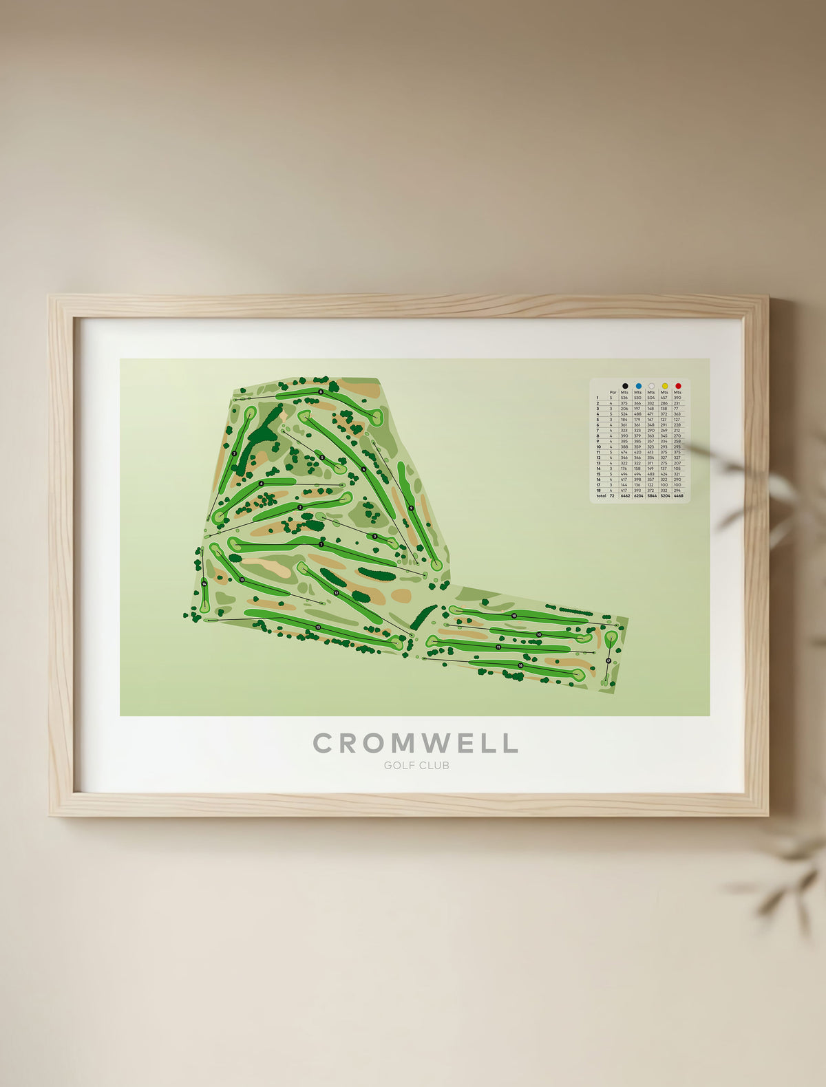 Framed minimalist fine art map of Cromwell Golf Course, Central Otago District, Otago, South Island, New Zealand
