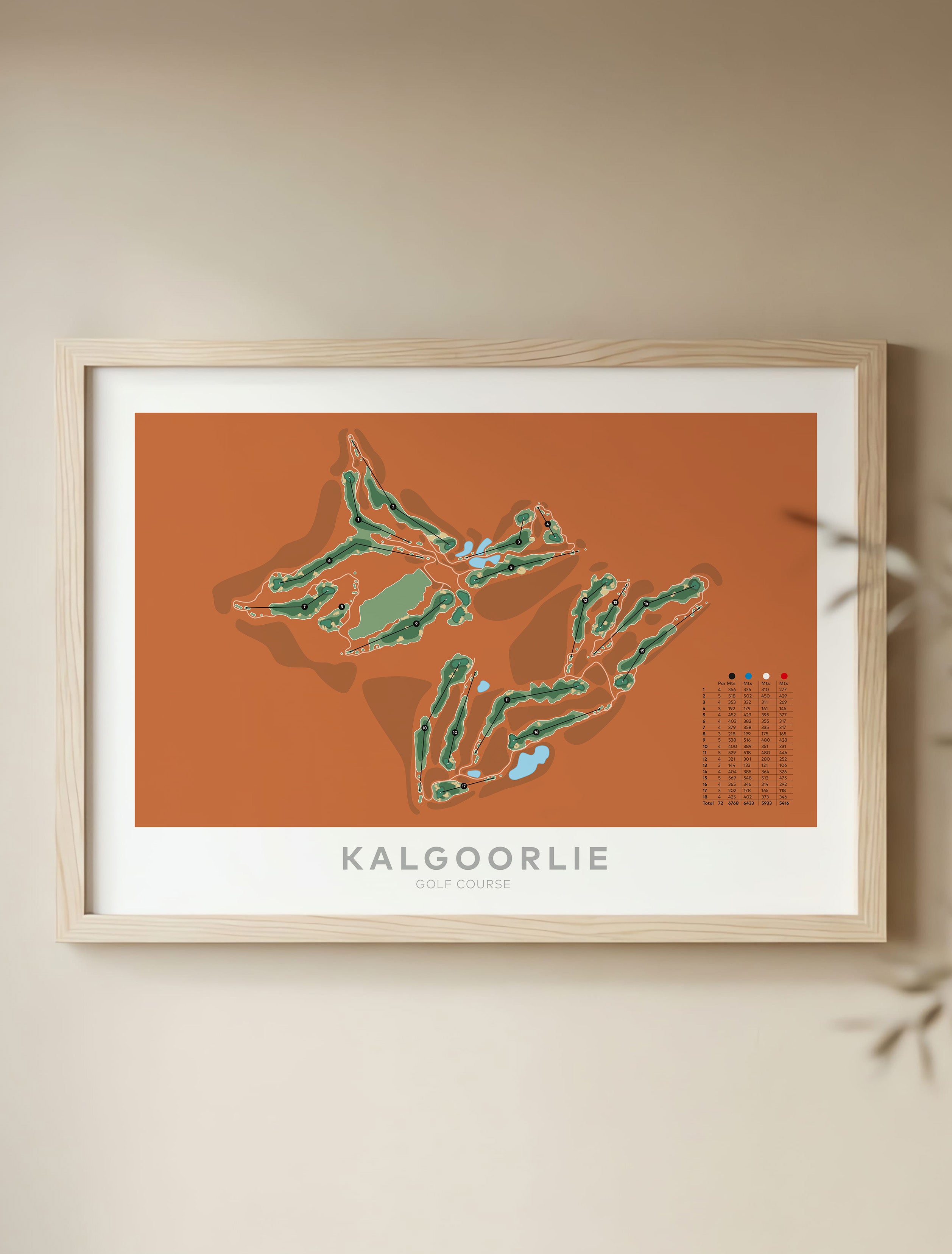 Framed minimalist fine art map of Kalgoorlie Golf Course, Western Australia-australia-golf-art