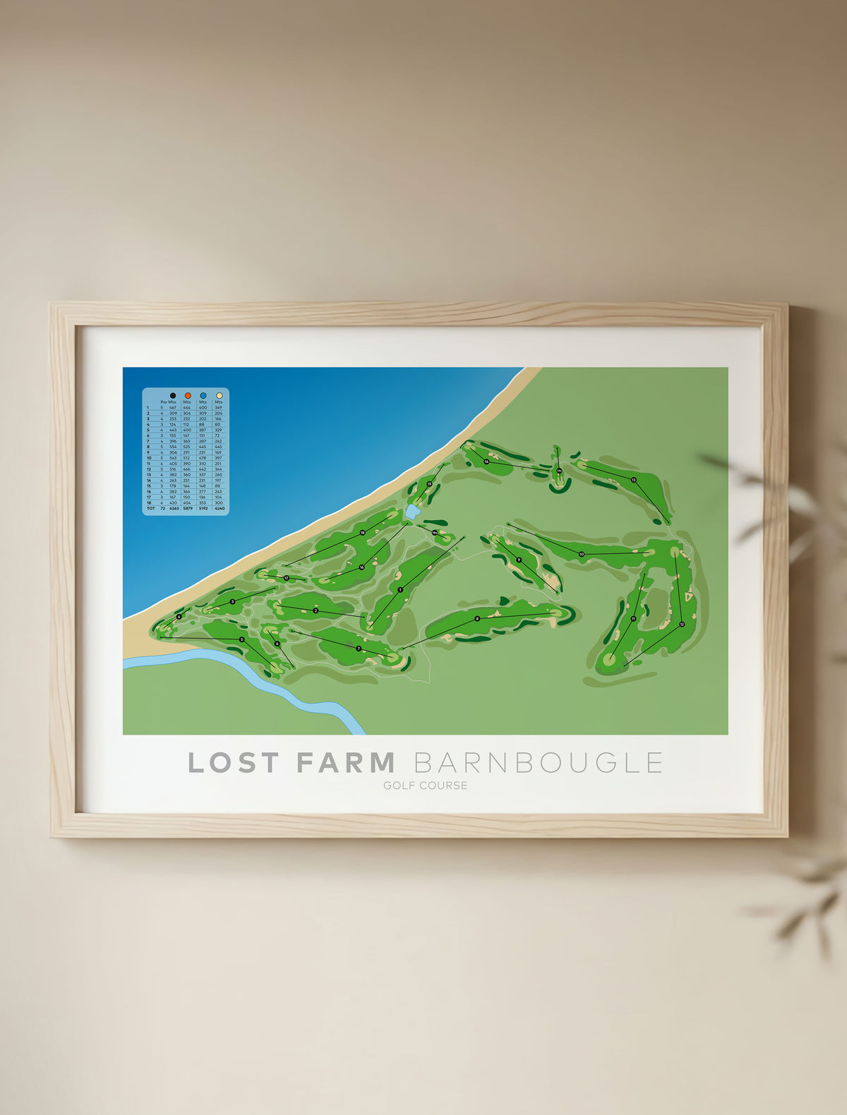 Framed Minimalist fine art map of Lost Farm Golf Course, Tasmania, Australia-australia-golf-art