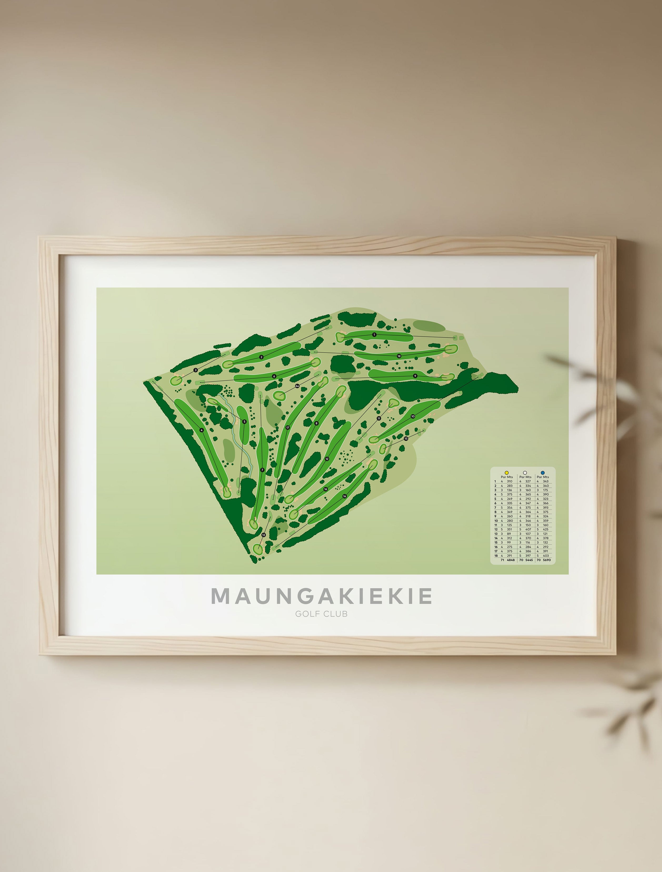 Framed artwork Maungakiekie Golf Club Map Print Auckland New Zealand Golf Art