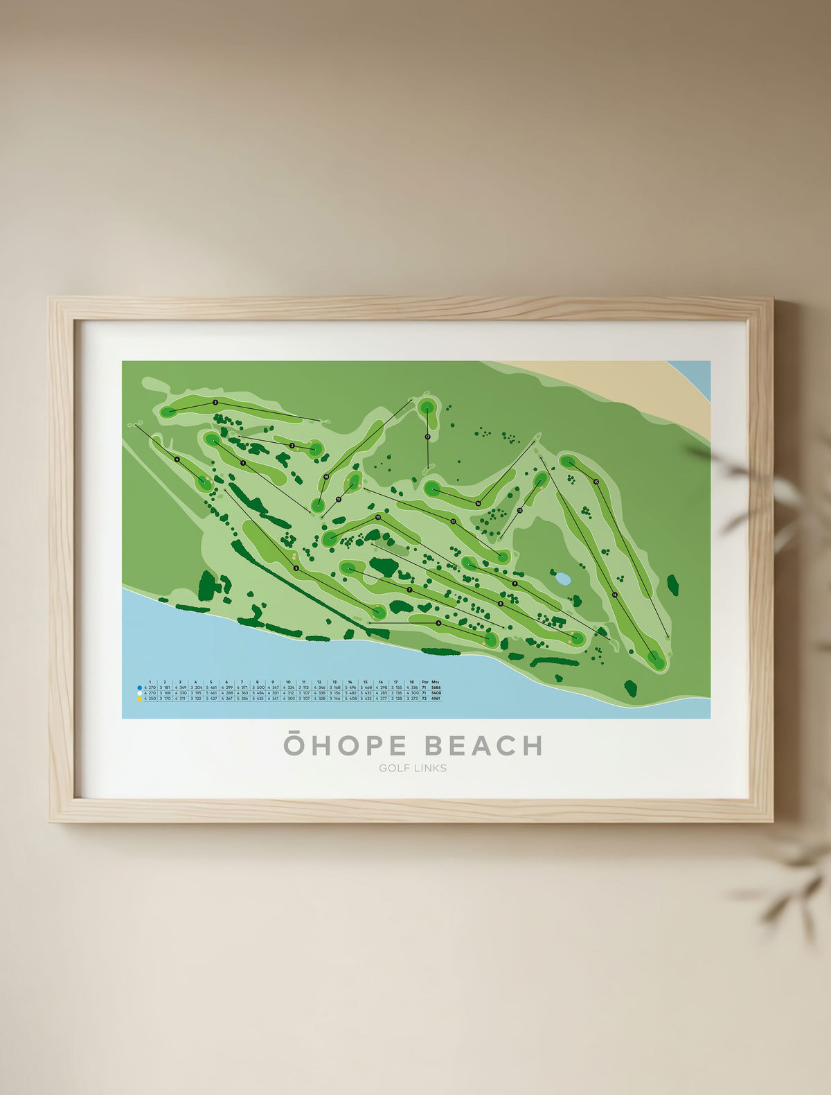 Framed Minimalist fine art map of Ohope Beach Golf Course, Bay of Plenty, New Zealand