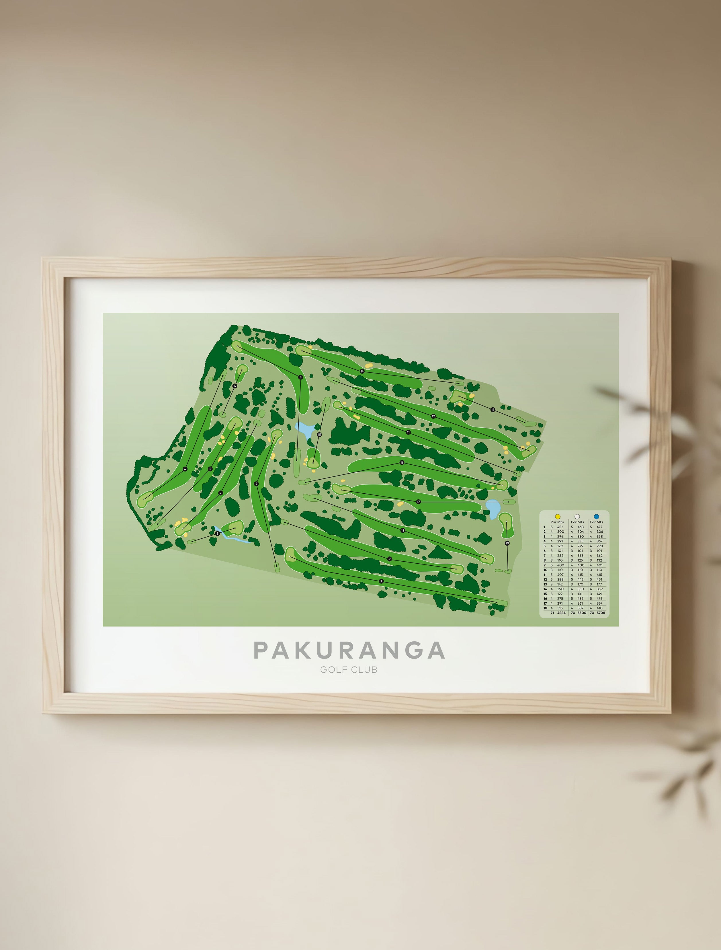 Framed Minimalist fine art map of Pakuranga Golf Course, East Auckland, New Zealand