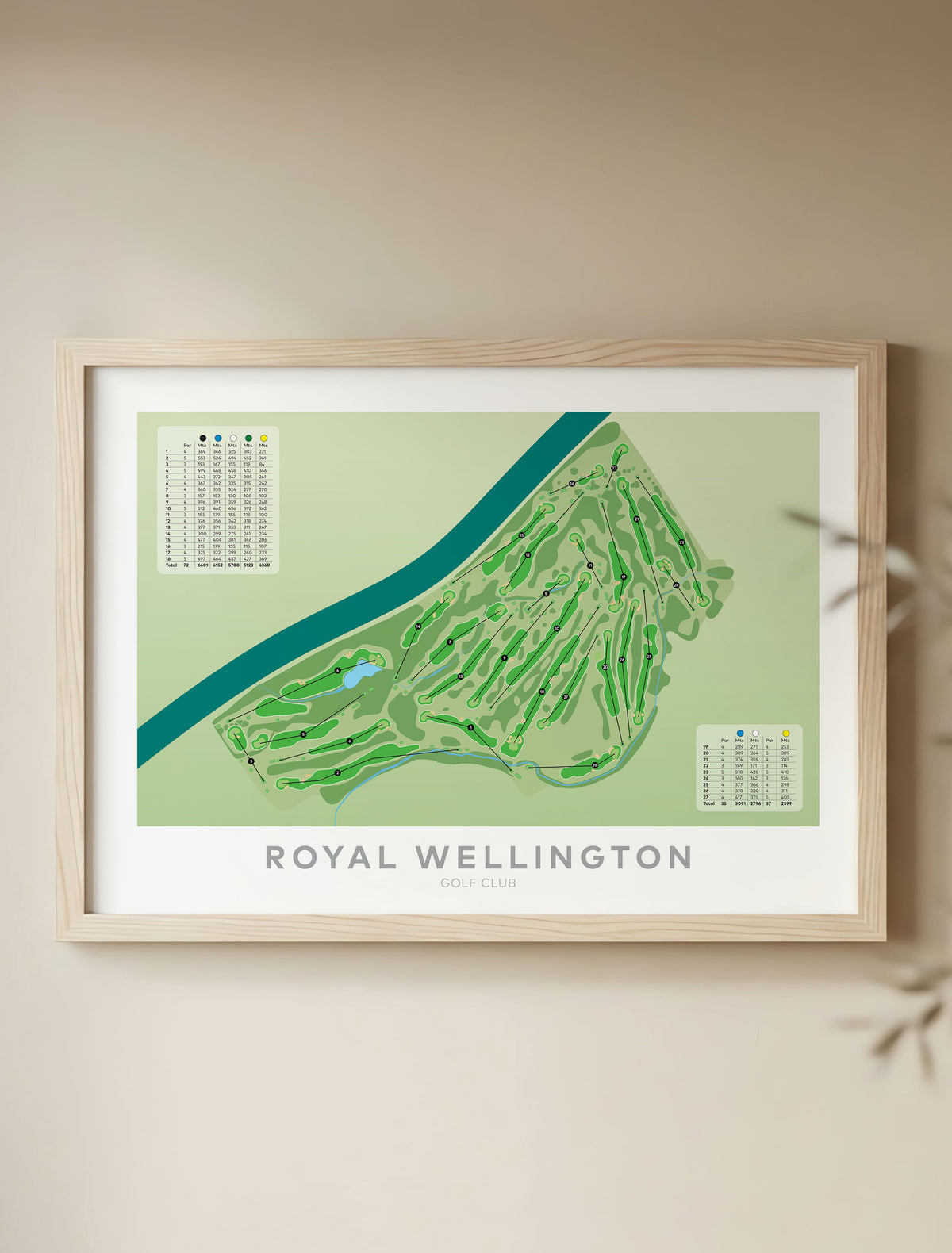 Framed Minimalist fine art map of Royal Wellington Golf Course, New Zealand