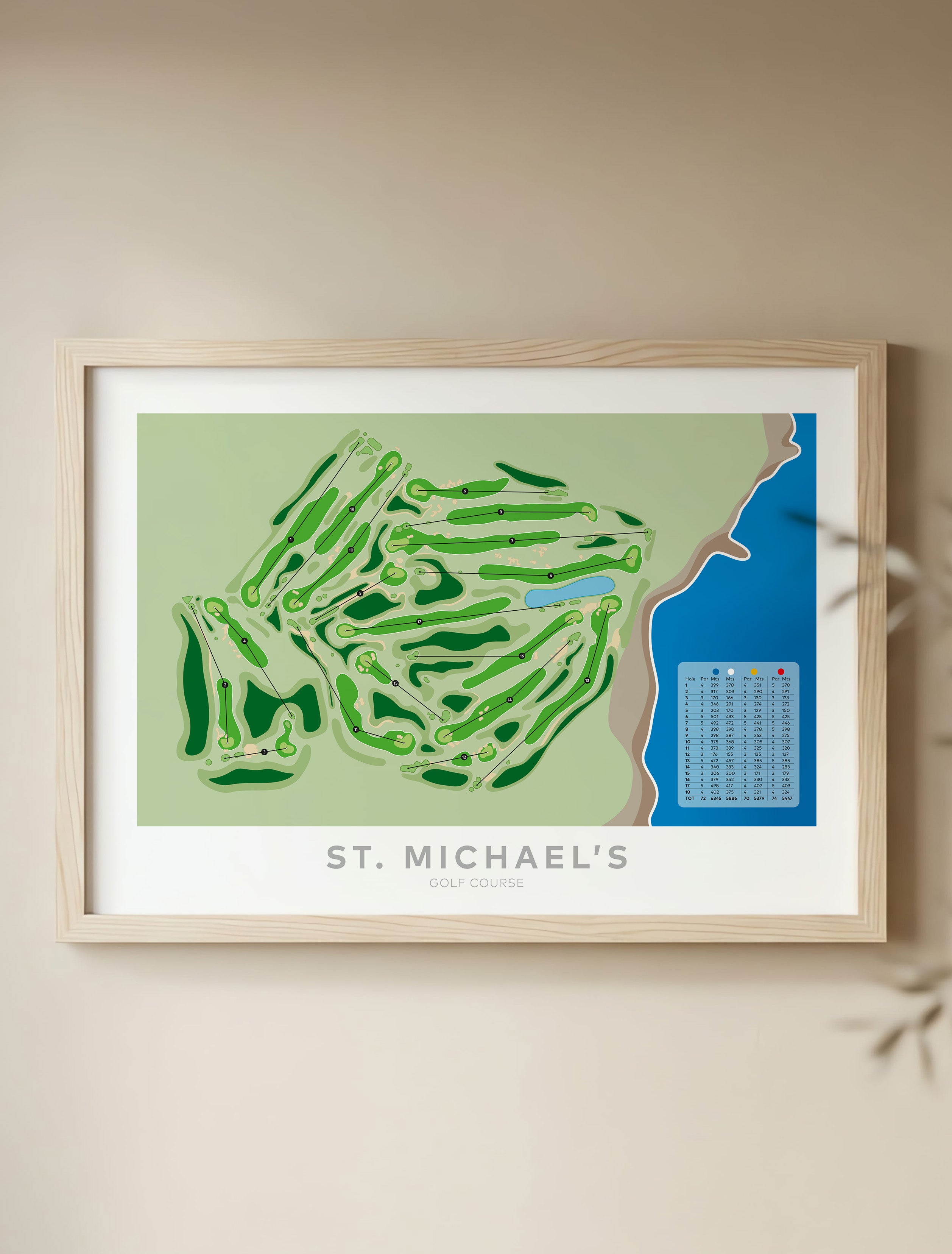 Framed Minimalist fine art map of St Michael's Golf Course, Sydney, New South Wales, -australia-golf-art