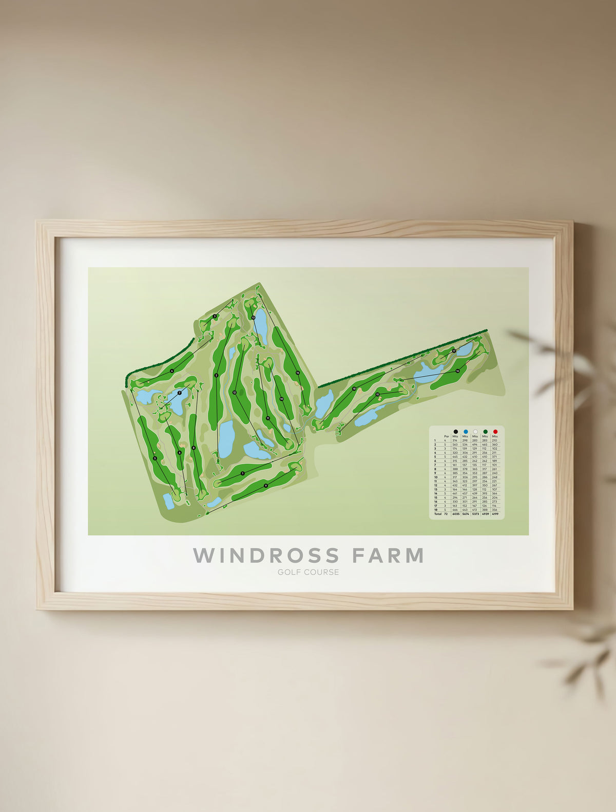 Framed Minimalist fine art map of Windross Farm Golf Course, Auckland, New Zealand