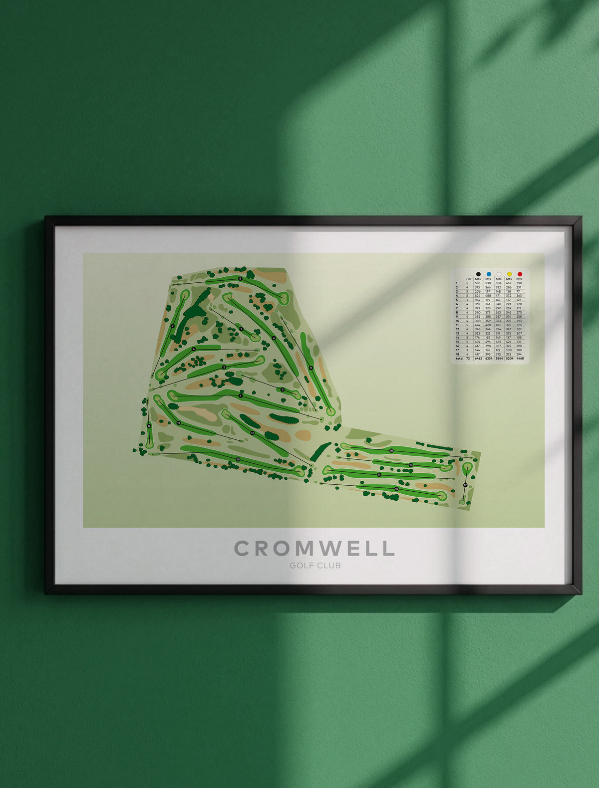 Framed minimalist fine art map of Cromwell Golf Course, Central Otago District, Otago, South Island, New Zealand