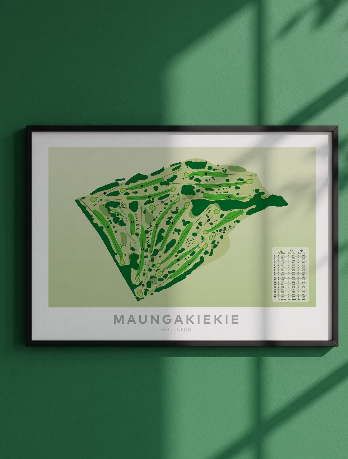 Framed artwork Maungakiekie Golf Club Map Print Auckland New Zealand Golf Art